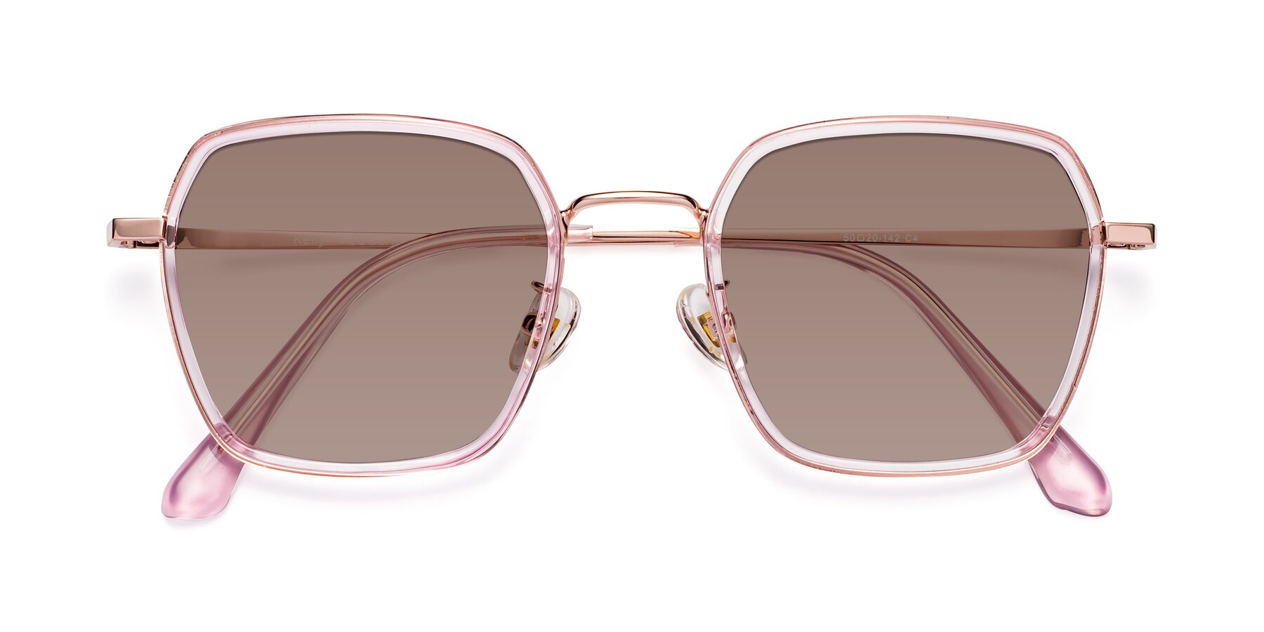 Folded Front of Kelly in Pink-Rose Gold with Medium Brown Tinted Lenses