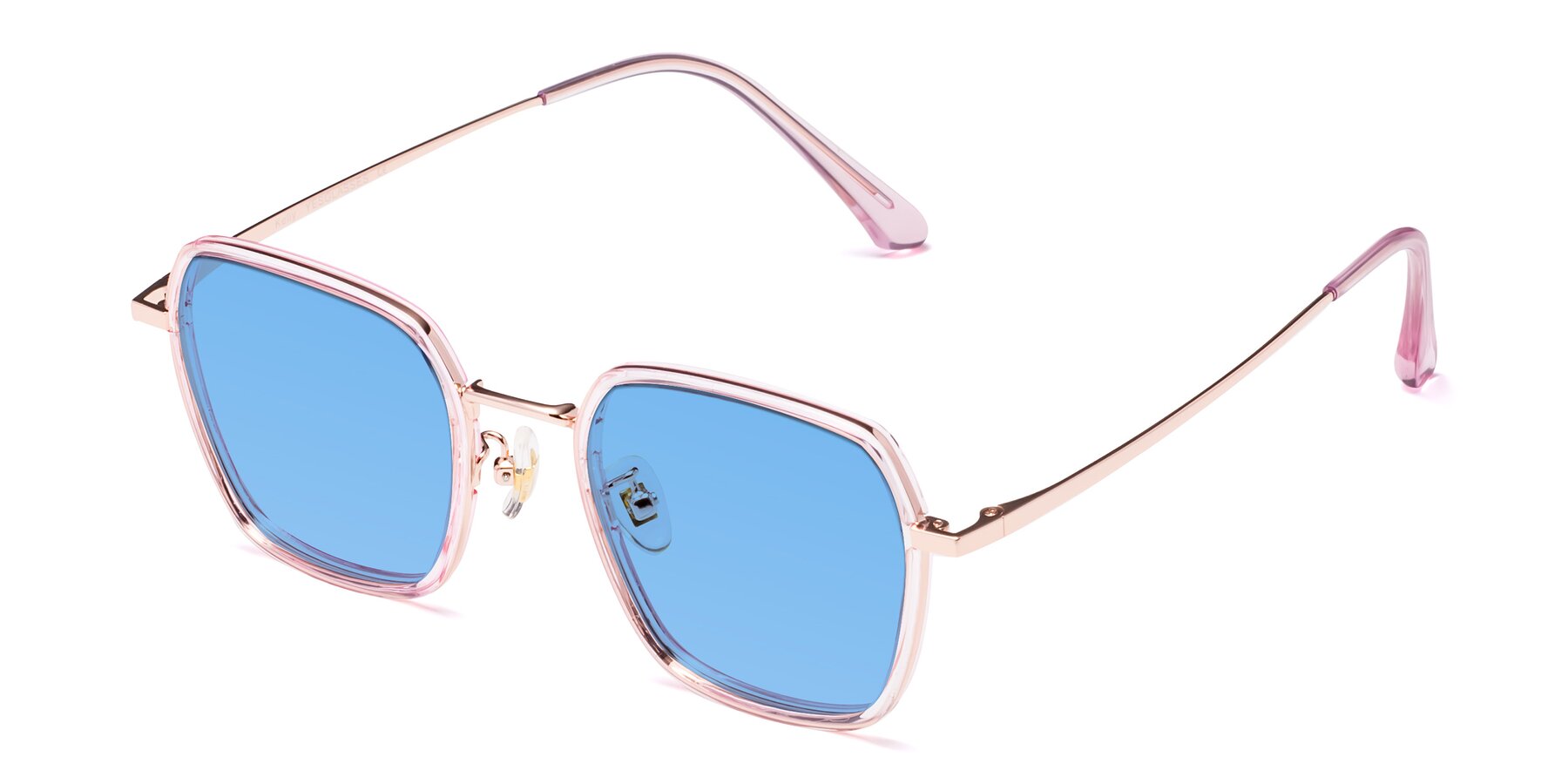 Angle of Kelly in Pink-Rose Gold with Medium Blue Tinted Lenses
