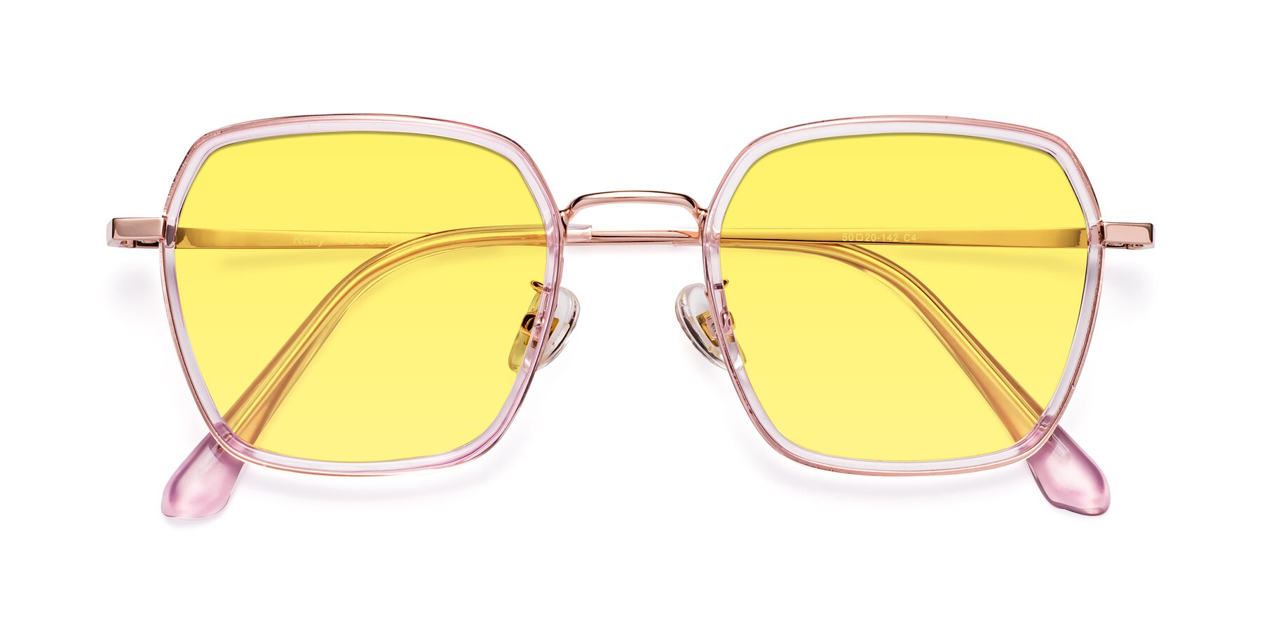 Folded Front of Kelly in Pink-Rose Gold with Medium Yellow Tinted Lenses