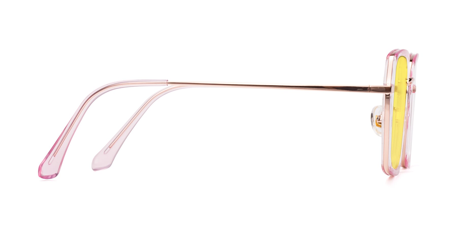 Side of Kelly in Pink-Rose Gold with Medium Yellow Tinted Lenses