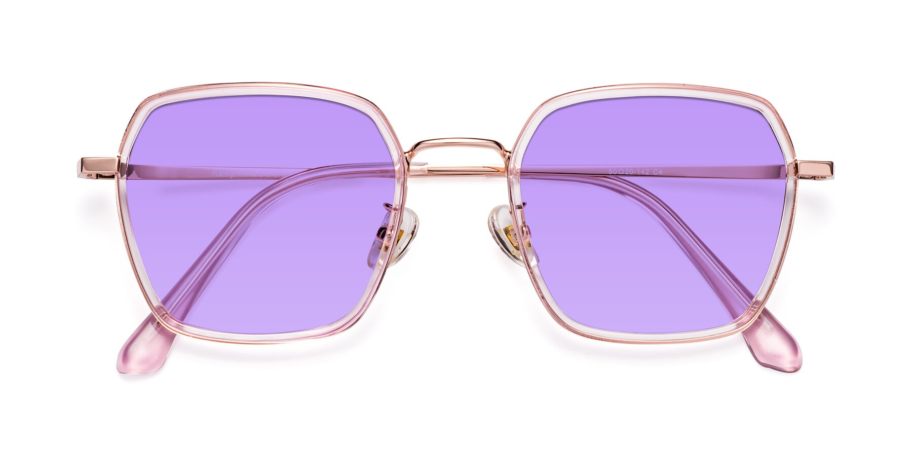 Folded Front of Kelly in Pink-Rose Gold with Medium Purple Tinted Lenses