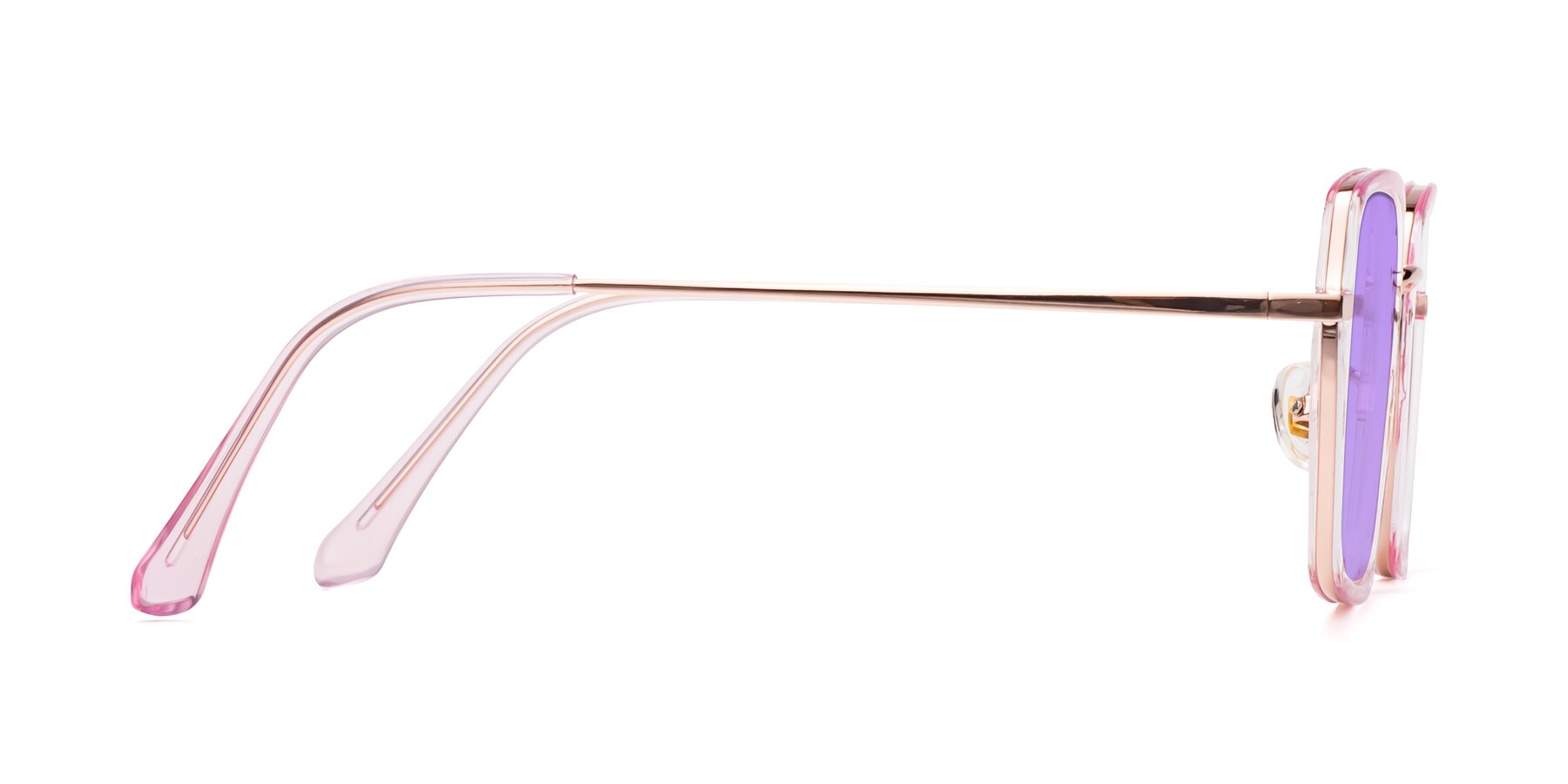 Side of Kelly in Pink-Rose Gold with Medium Purple Tinted Lenses