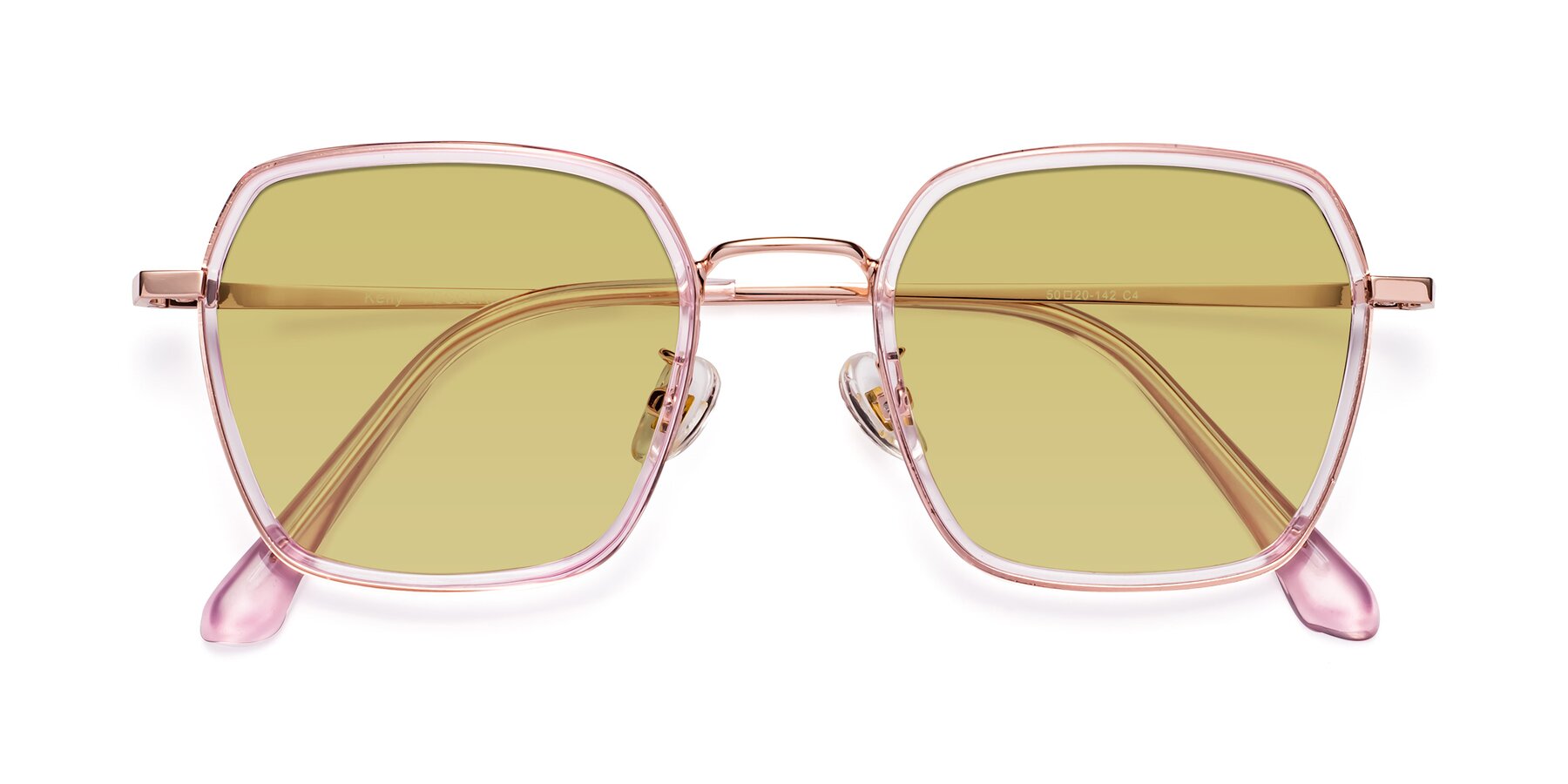 Folded Front of Kelly in Pink-Rose Gold with Medium Champagne Tinted Lenses