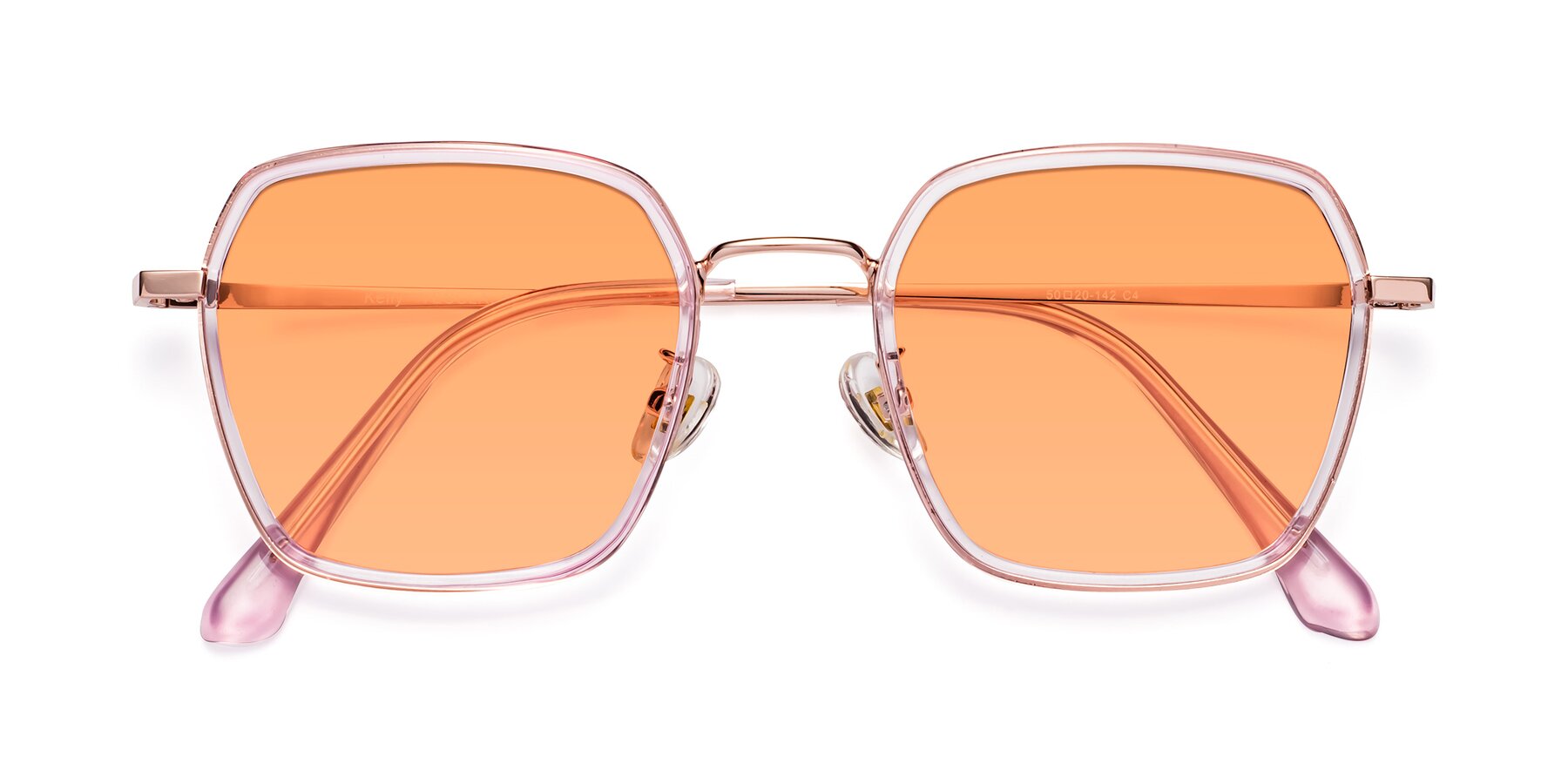Folded Front of Kelly in Pink-Rose Gold with Medium Orange Tinted Lenses