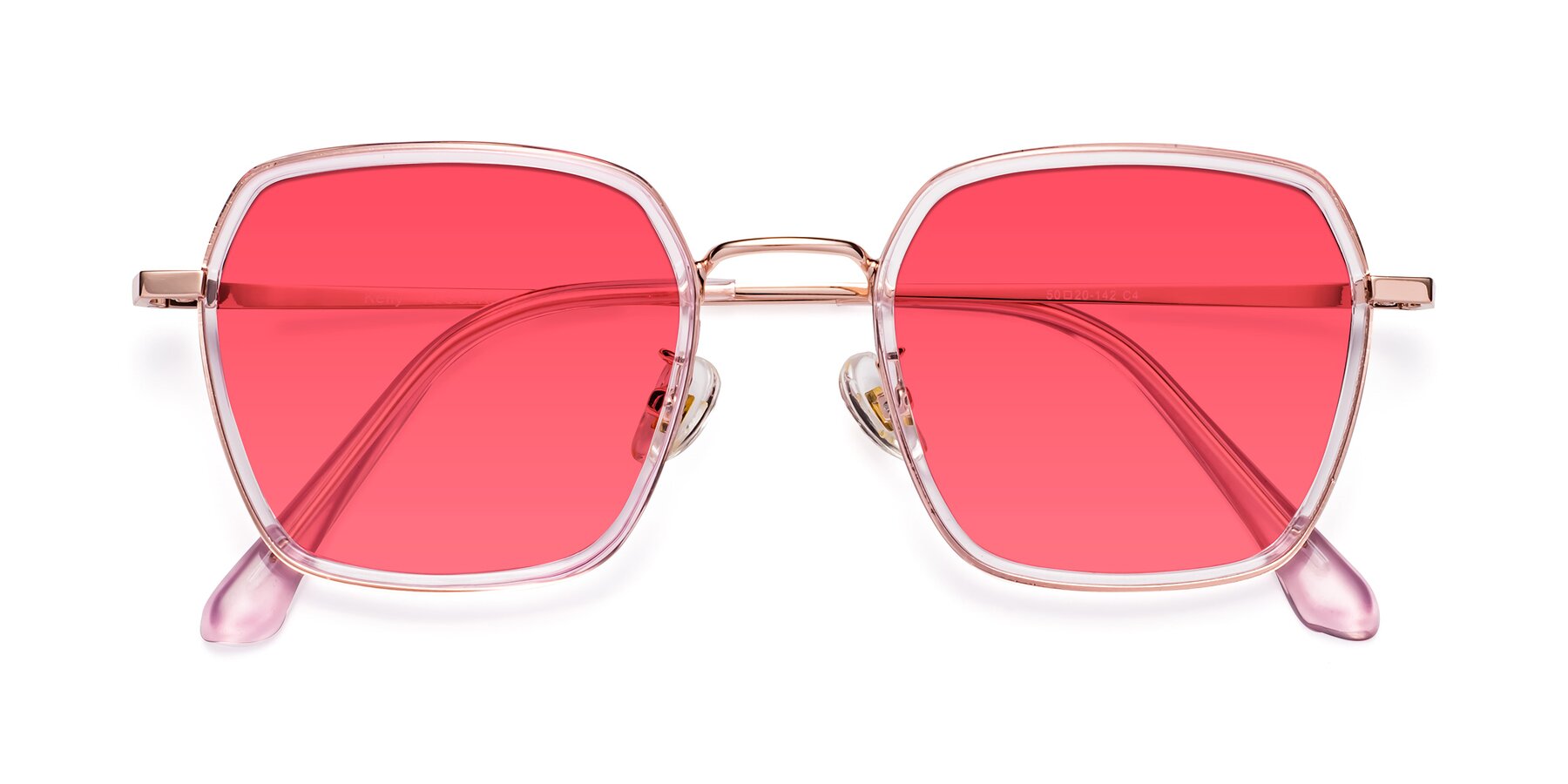 Folded Front of Kelly in Pink-Rose Gold with Red Tinted Lenses