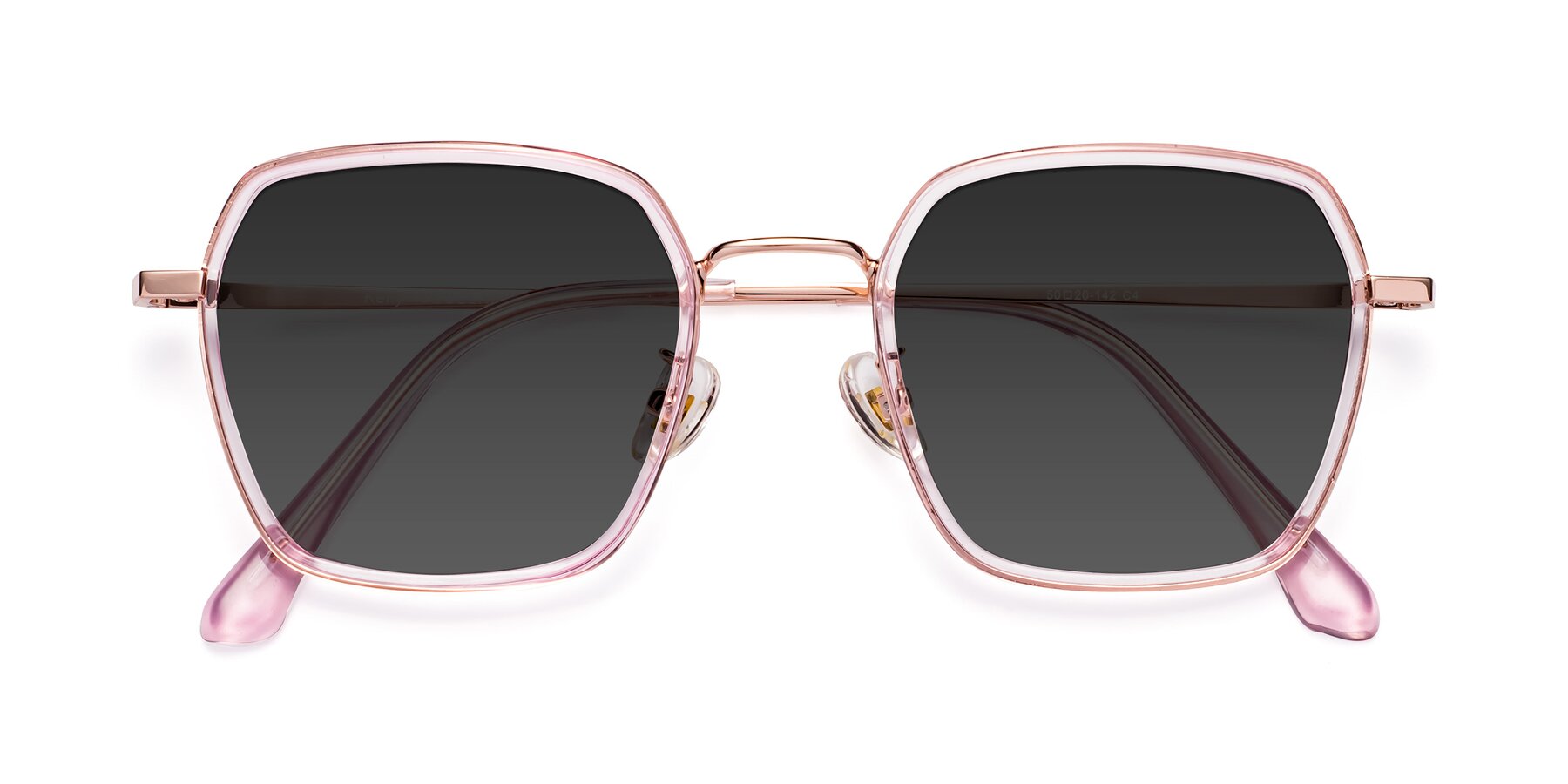 Folded Front of Kelly in Pink-Rose Gold with Gray Tinted Lenses