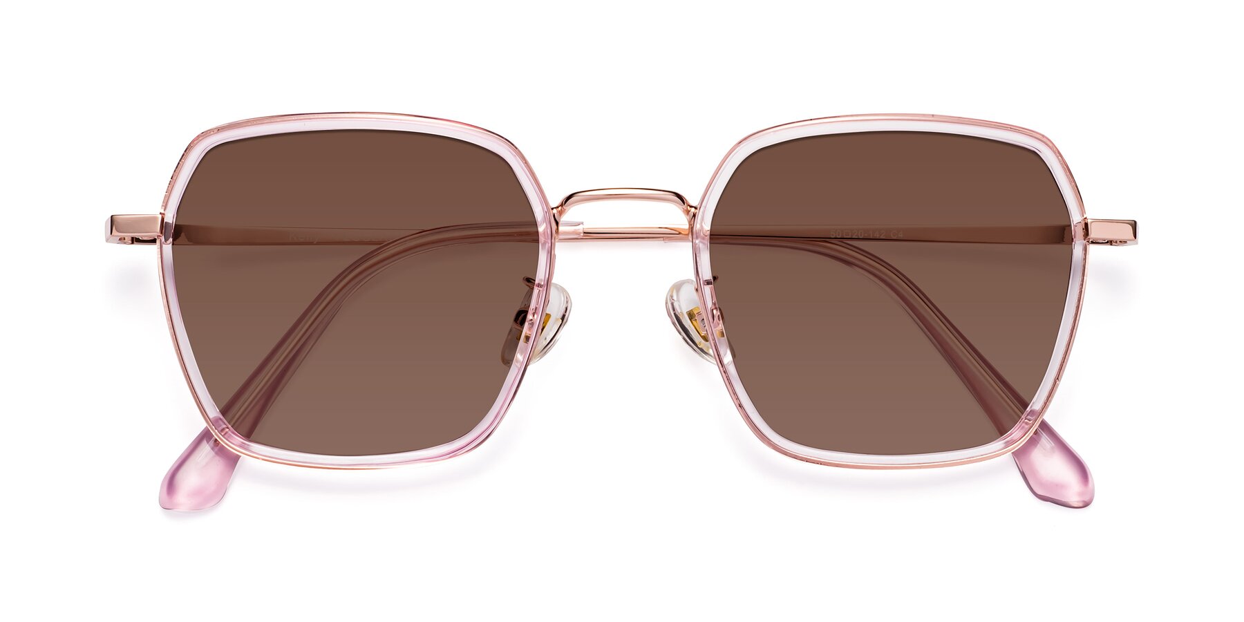 Folded Front of Kelly in Pink-Rose Gold with Brown Tinted Lenses