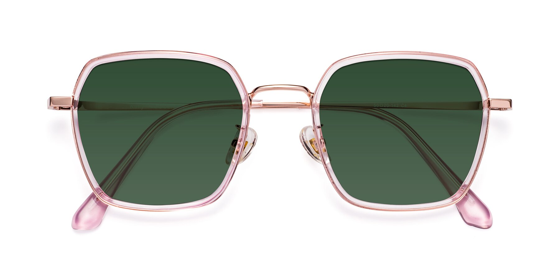 Folded Front of Kelly in Pink-Rose Gold with Green Tinted Lenses
