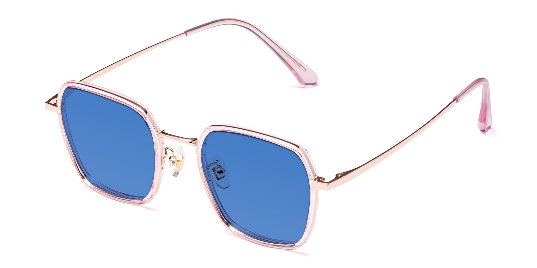 Angle of Kelly in Pink-Rose Gold with Blue Tinted Lenses