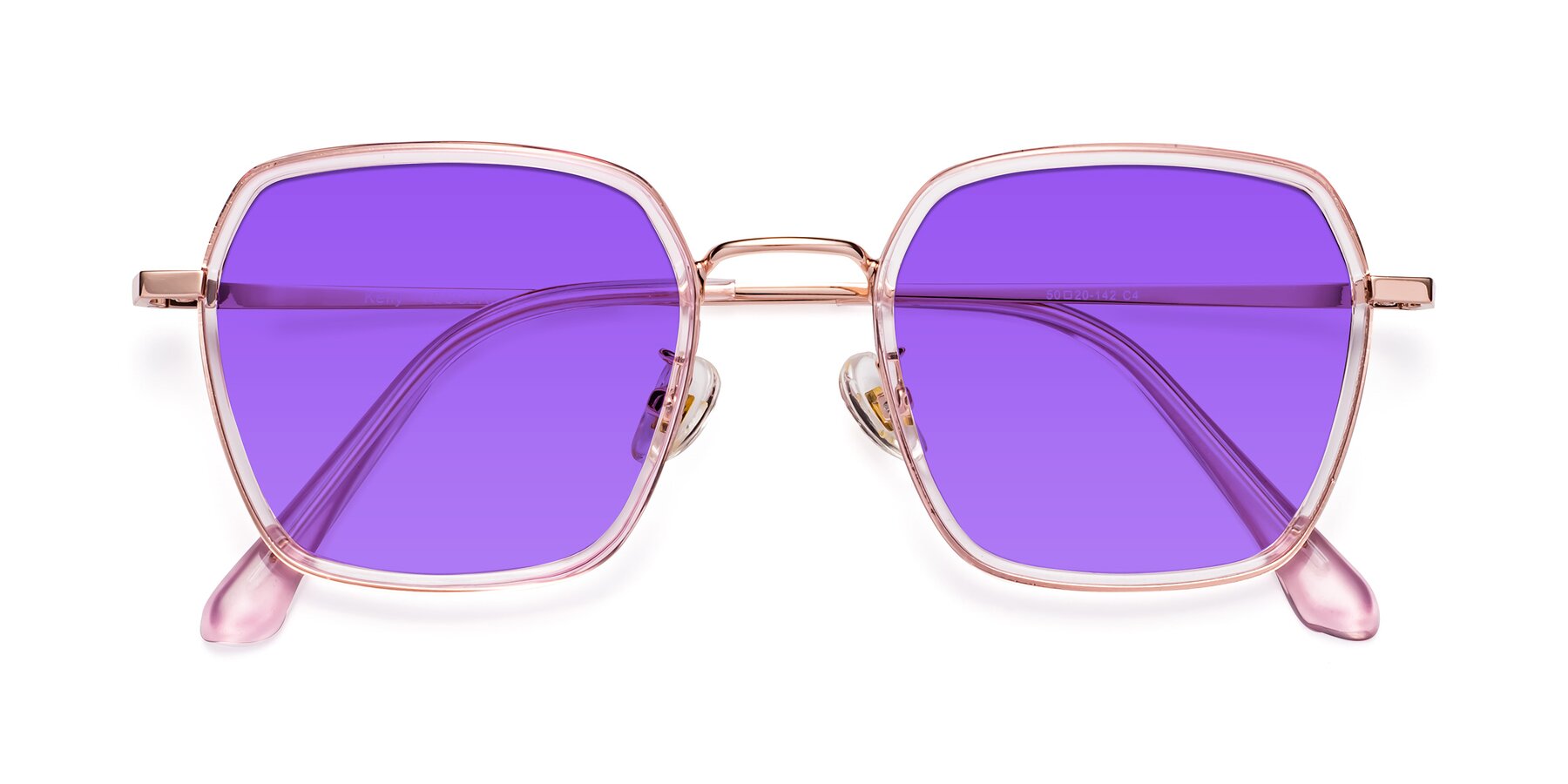 Folded Front of Kelly in Pink-Rose Gold with Purple Tinted Lenses
