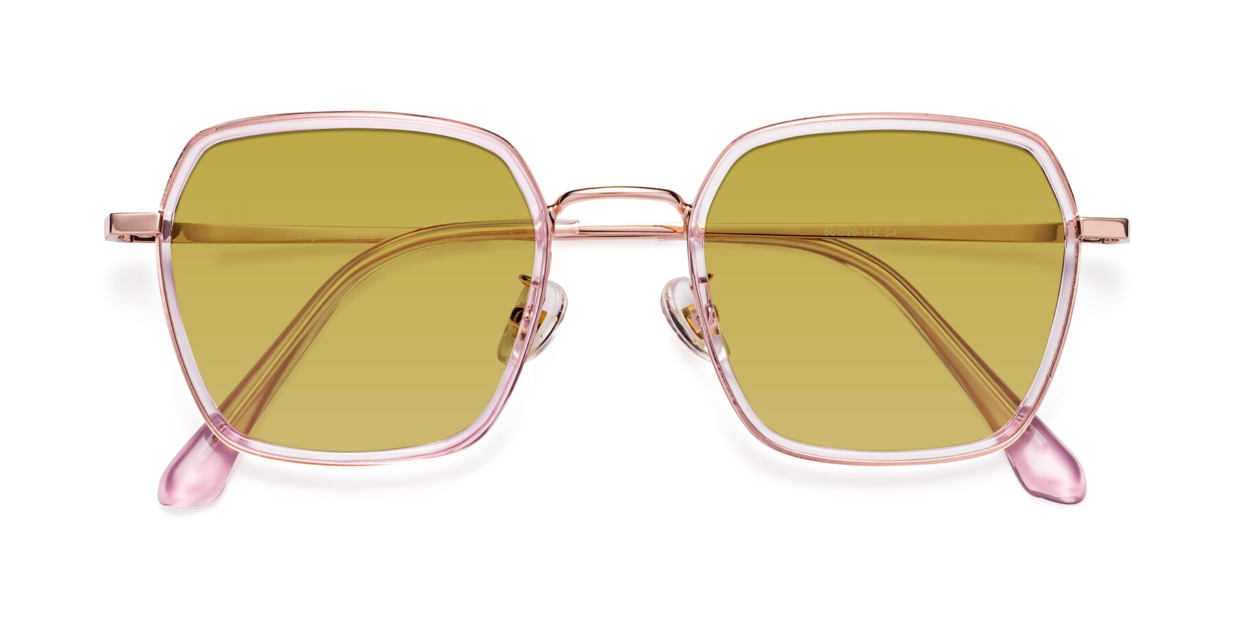 Folded Front of Kelly in Pink-Rose Gold with Champagne Tinted Lenses
