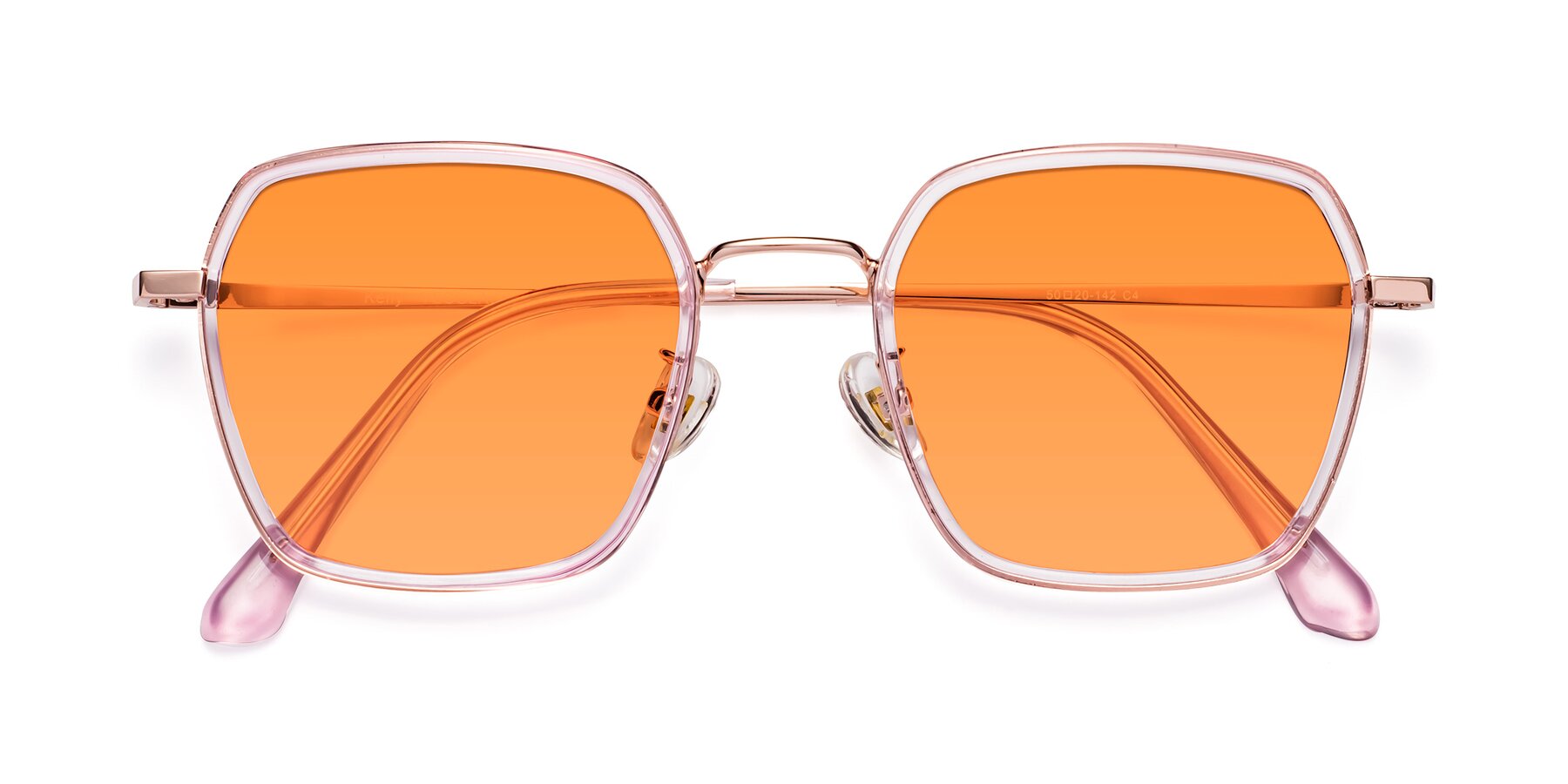 Folded Front of Kelly in Pink-Rose Gold with Orange Tinted Lenses