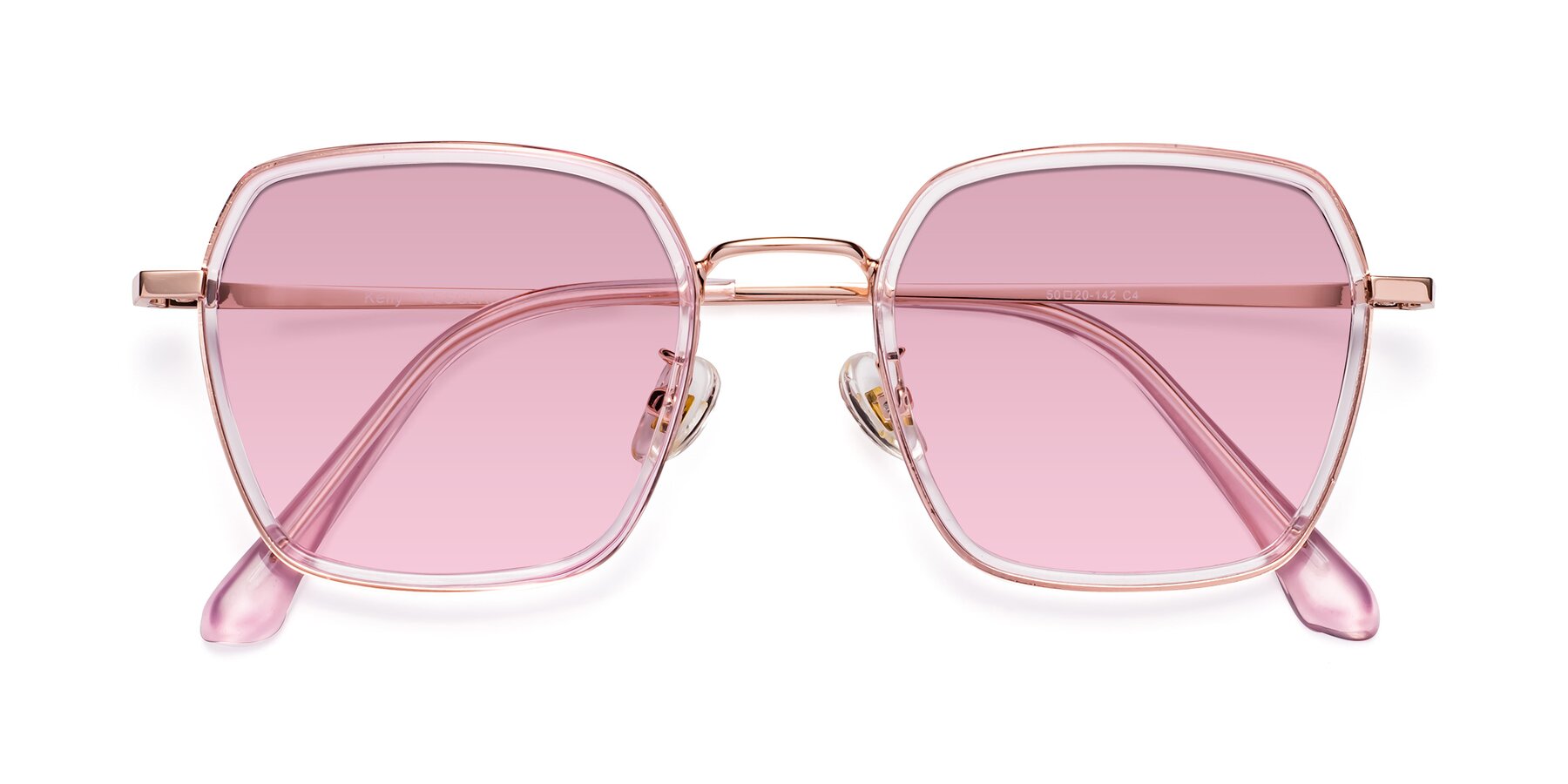 Folded Front of Kelly in Pink-Rose Gold with Light Wine Tinted Lenses