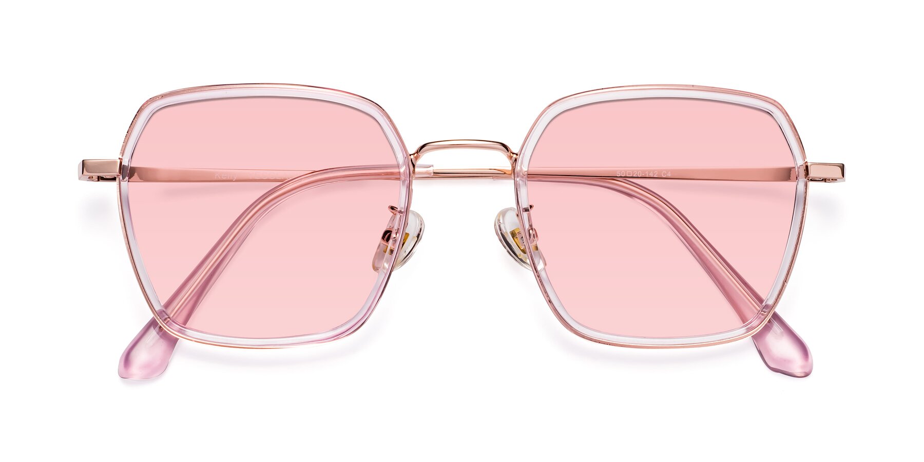 Folded Front of Kelly in Pink-Rose Gold with Light Garnet Tinted Lenses