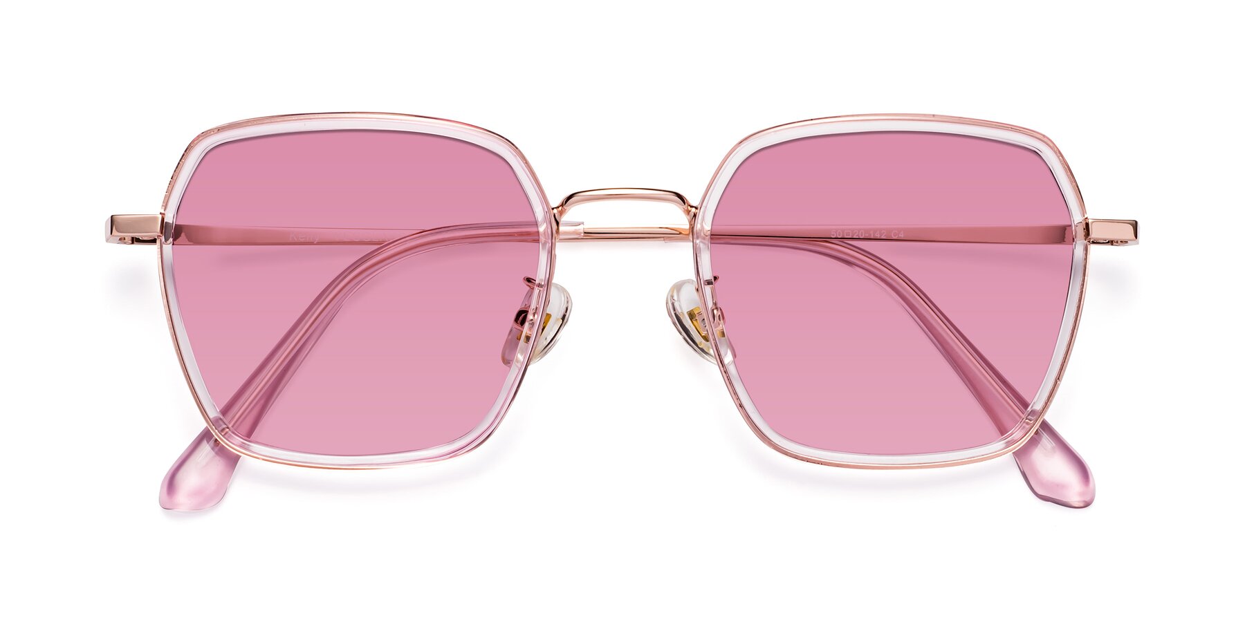 Folded Front of Kelly in Pink-Rose Gold with Medium Wine Tinted Lenses