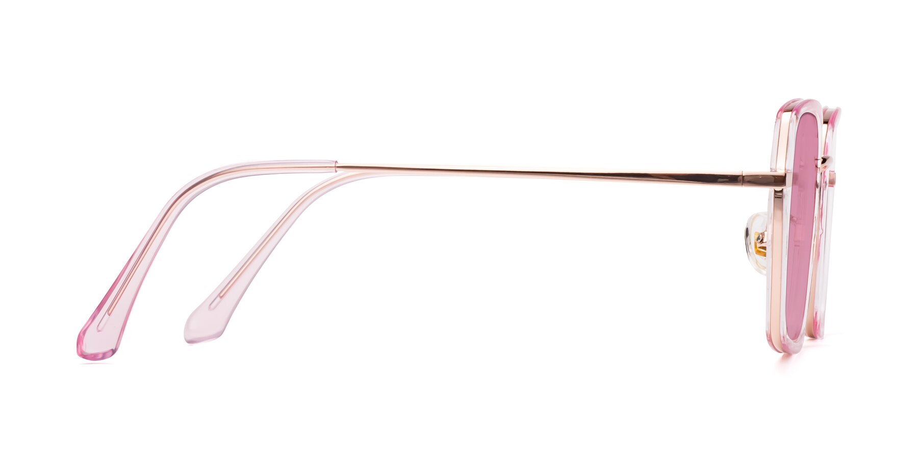 Side of Kelly in Pink-Rose Gold with Medium Wine Tinted Lenses