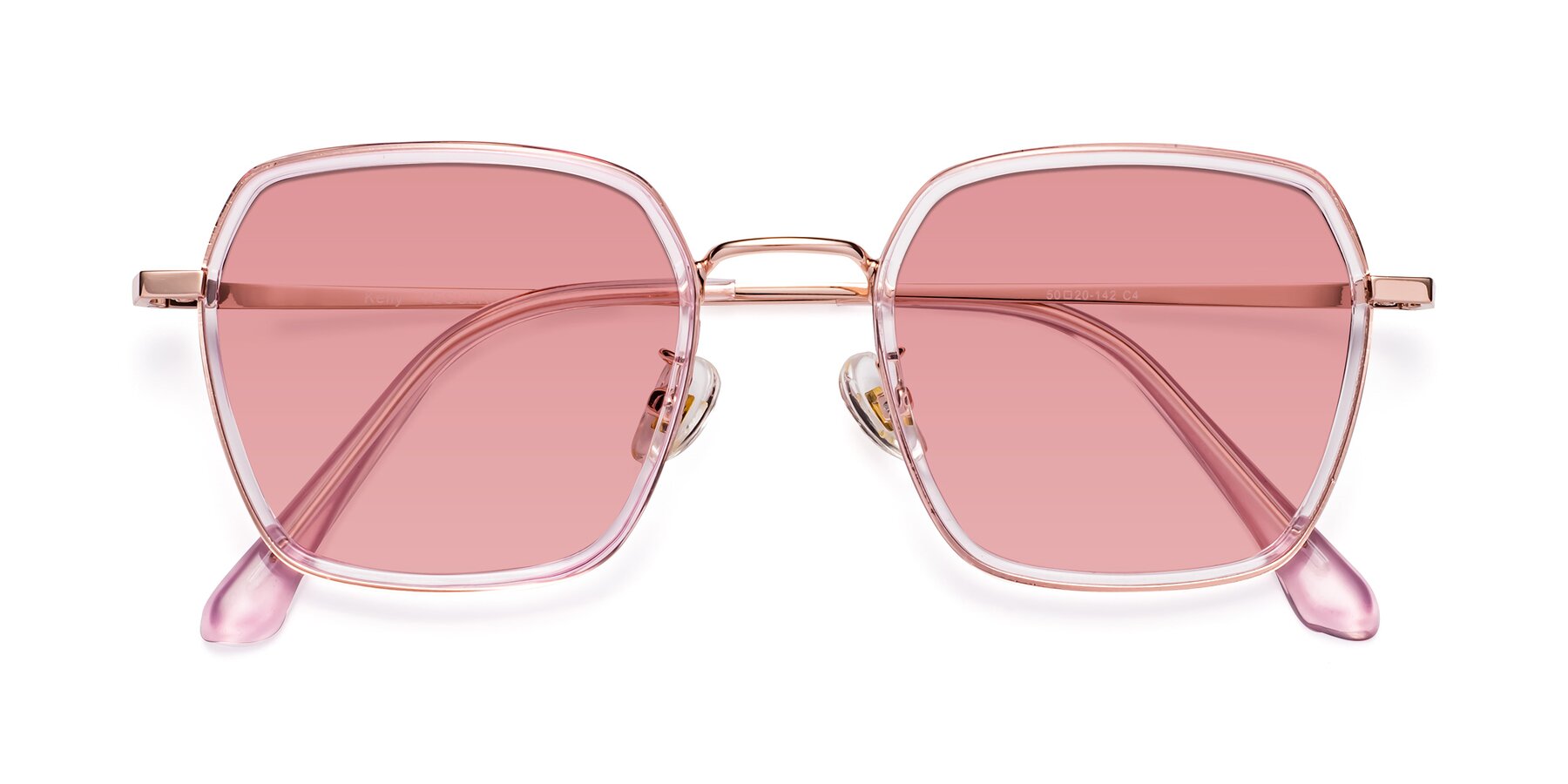 Folded Front of Kelly in Pink-Rose Gold with Medium Garnet Tinted Lenses