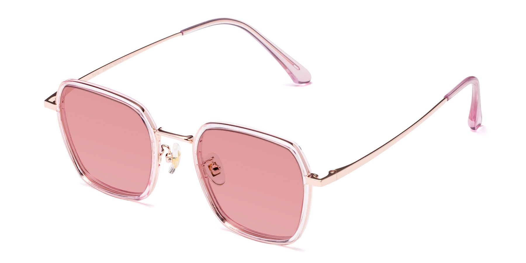 Angle of Kelly in Pink-Rose Gold with Medium Garnet Tinted Lenses