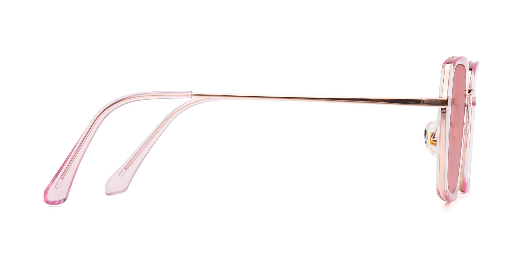 Side of Kelly in Pink-Rose Gold with Medium Garnet Tinted Lenses