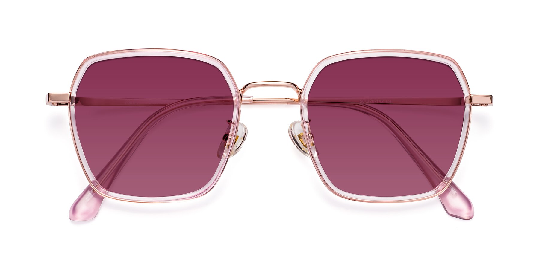 Folded Front of Kelly in Pink-Rose Gold with Wine Tinted Lenses