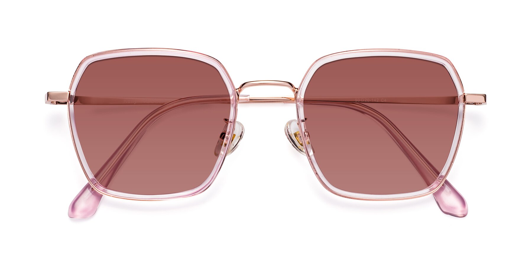 Folded Front of Kelly in Pink-Rose Gold with Garnet Tinted Lenses