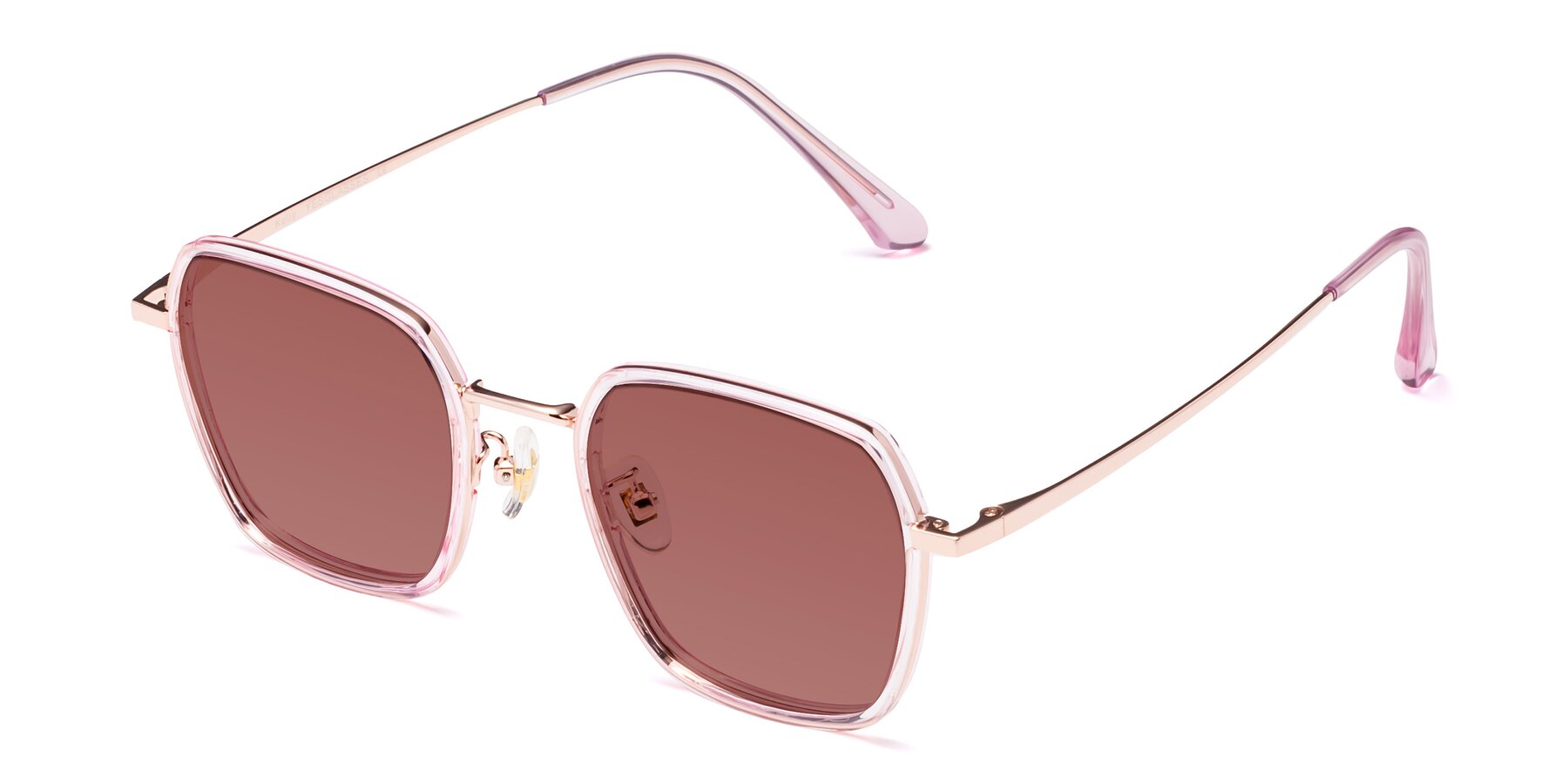 Angle of Kelly in Pink-Rose Gold with Garnet Tinted Lenses