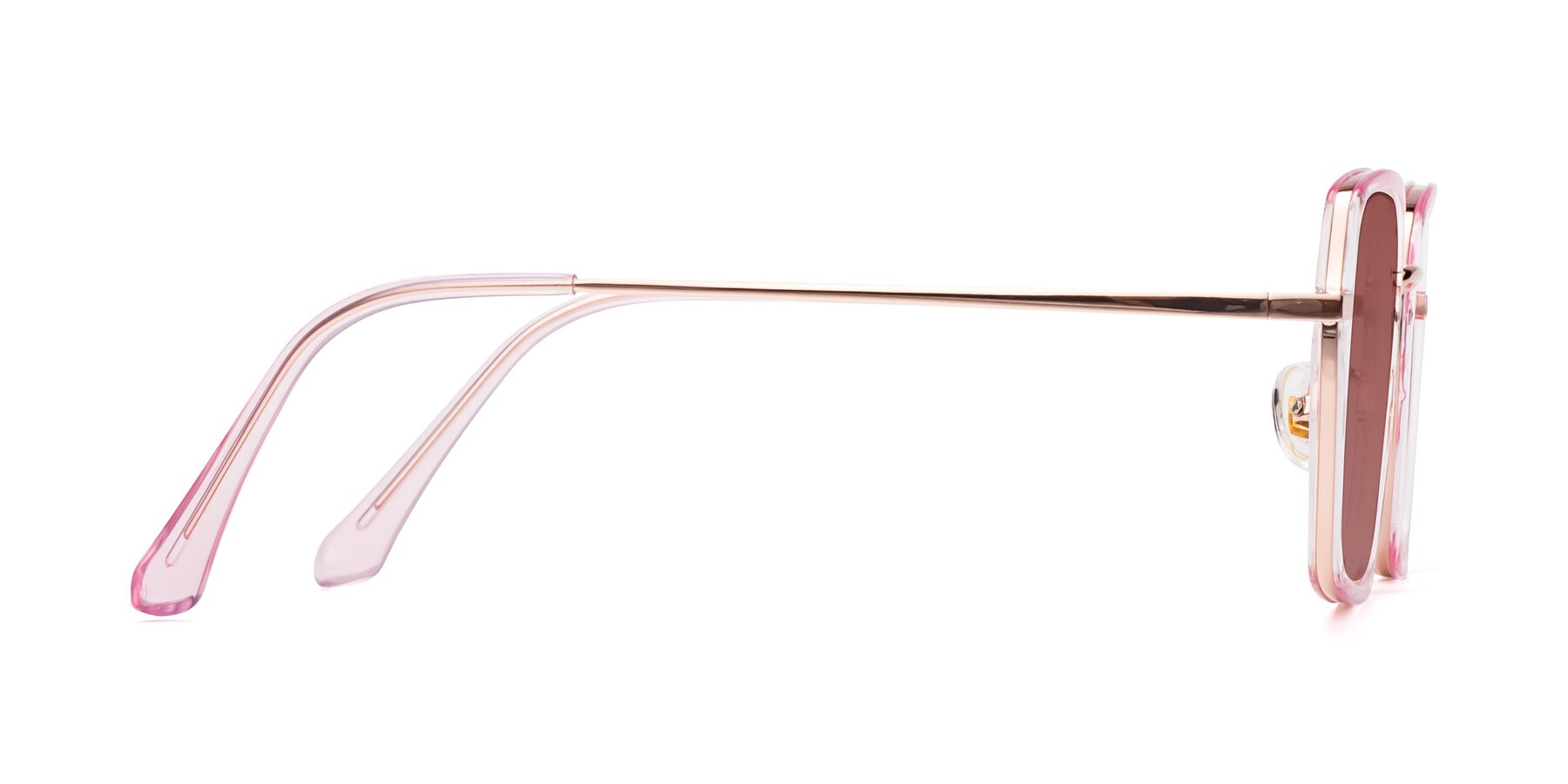 Side of Kelly in Pink-Rose Gold with Garnet Tinted Lenses