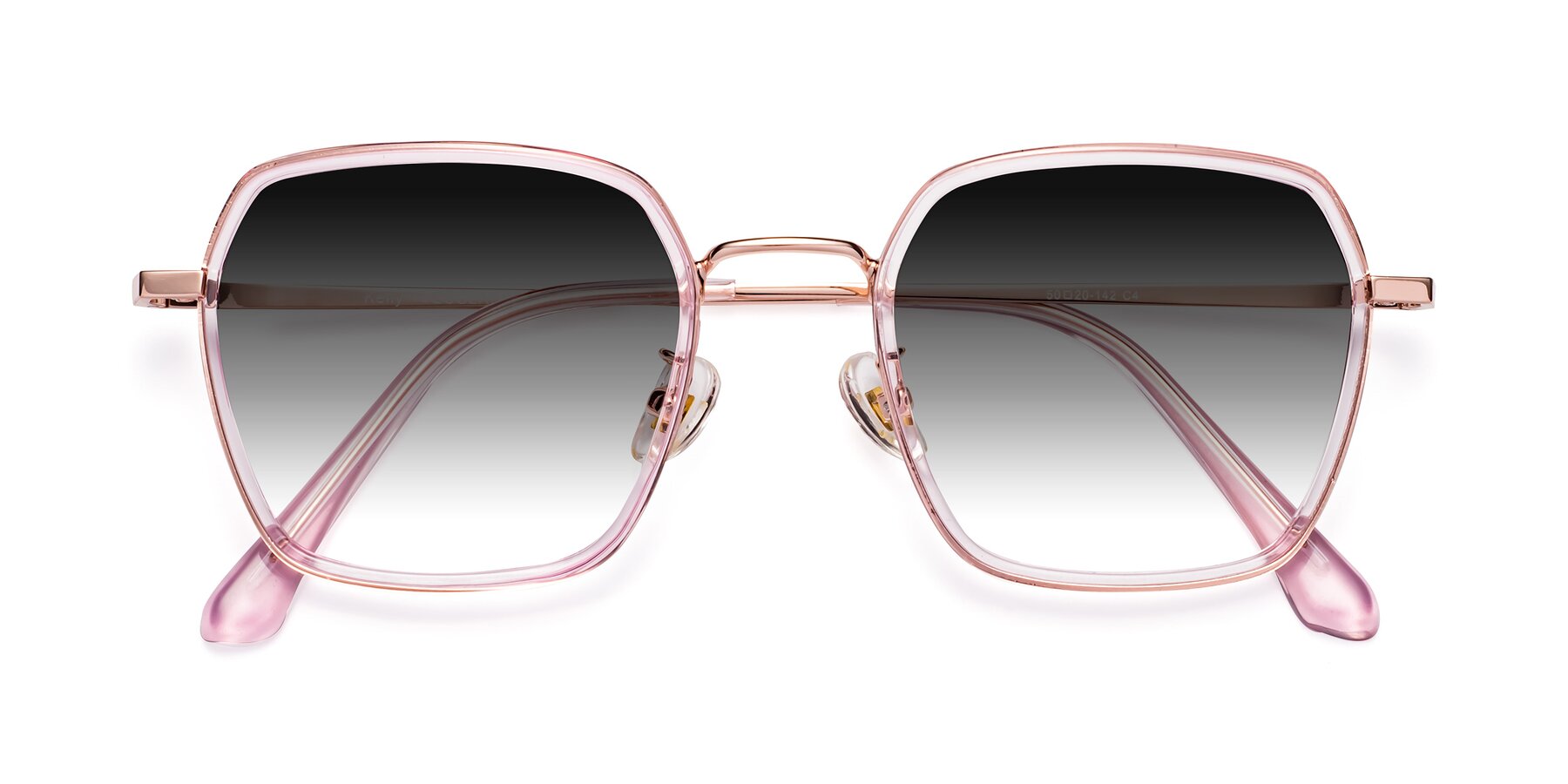 Folded Front of Kelly in Pink-Rose Gold with Gray Gradient Lenses