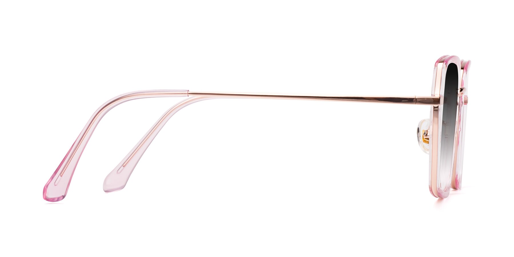 Side of Kelly in Pink-Rose Gold with Gray Gradient Lenses