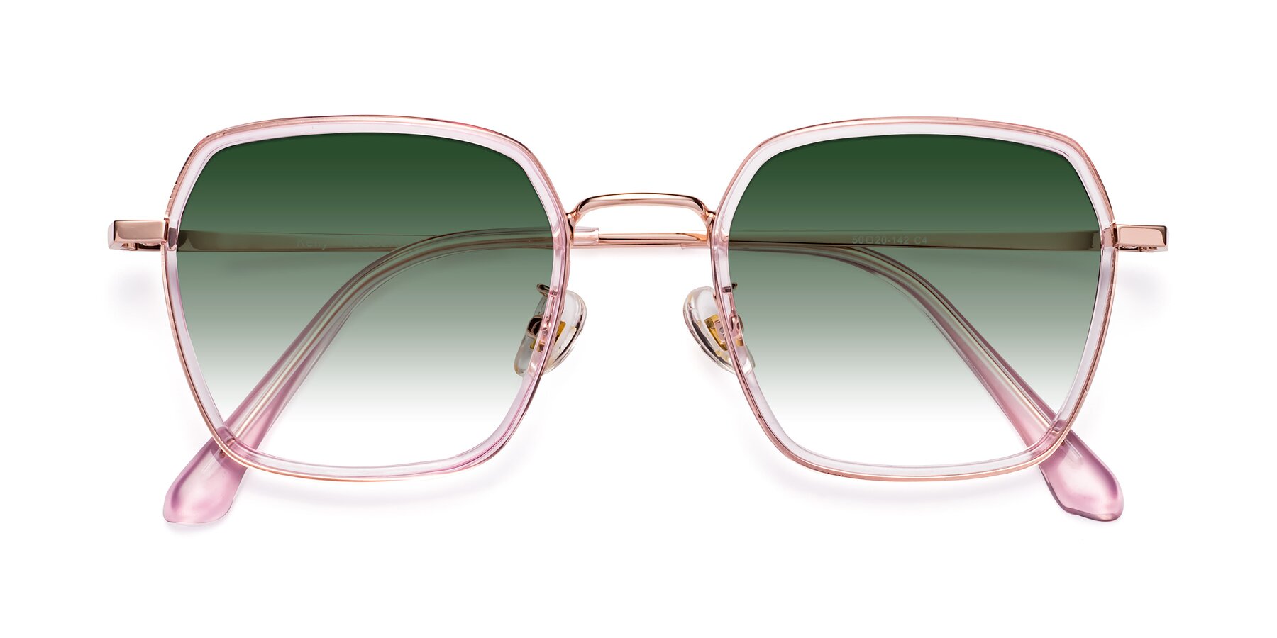 Folded Front of Kelly in Pink-Rose Gold with Green Gradient Lenses
