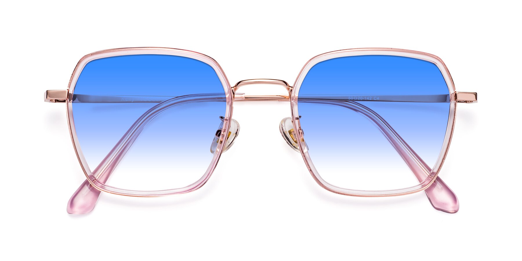 Folded Front of Kelly in Pink-Rose Gold with Blue Gradient Lenses