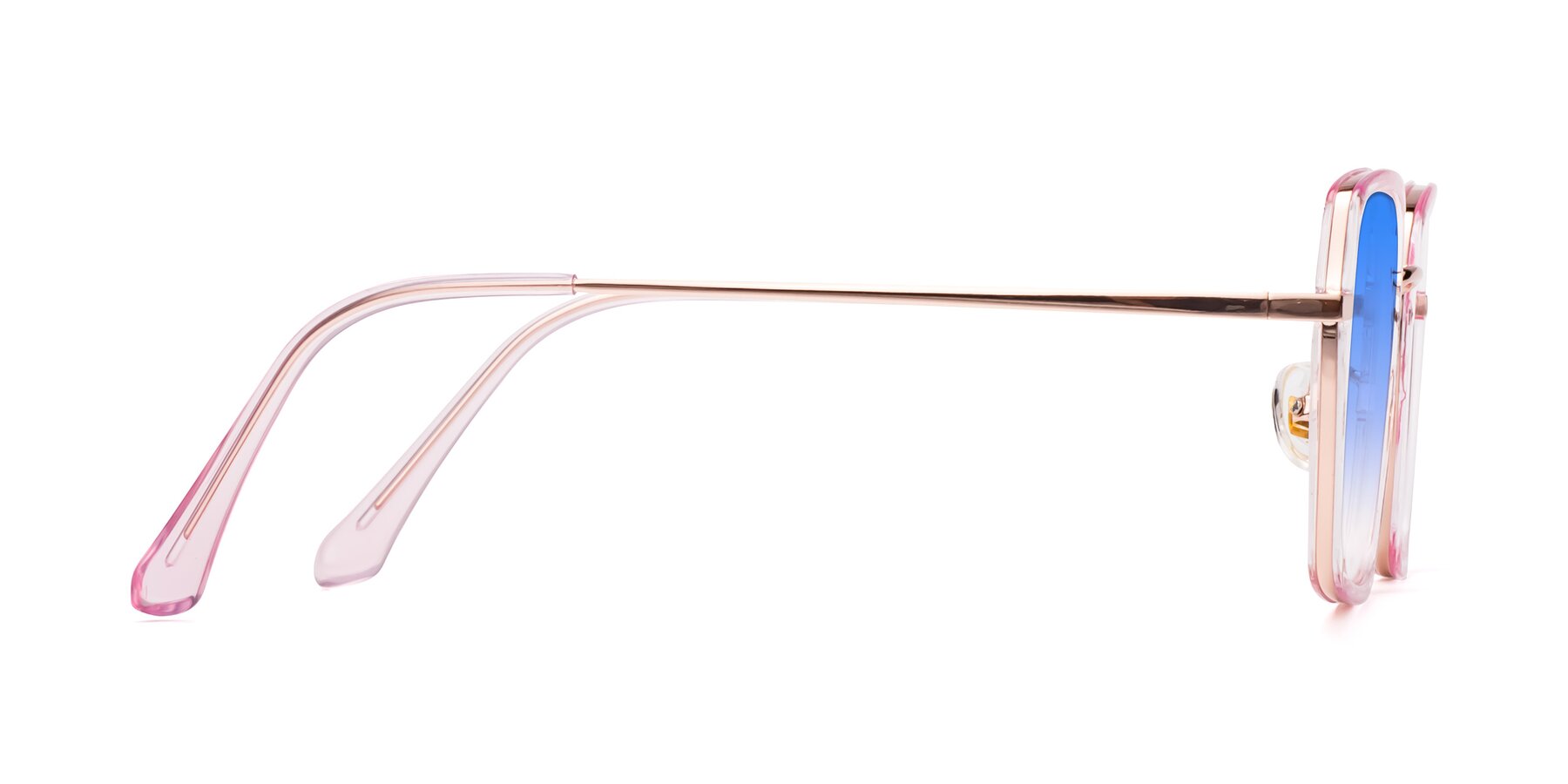 Side of Kelly in Pink-Rose Gold with Blue Gradient Lenses