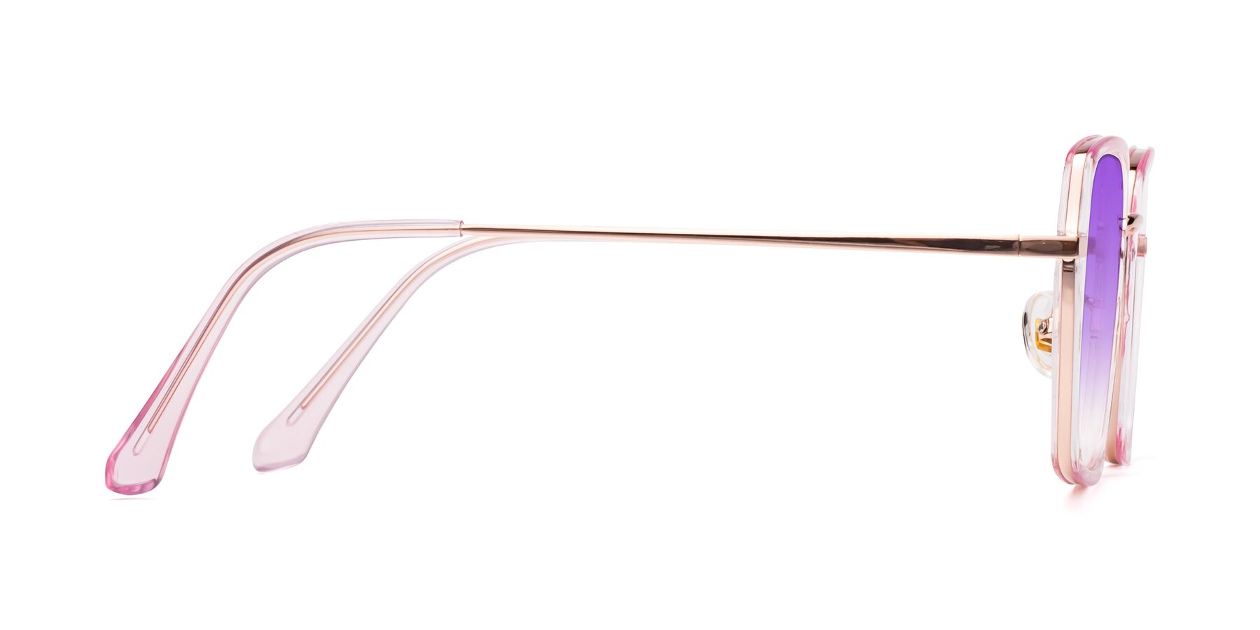 Side of Kelly in Pink-Rose Gold with Purple Gradient Lenses