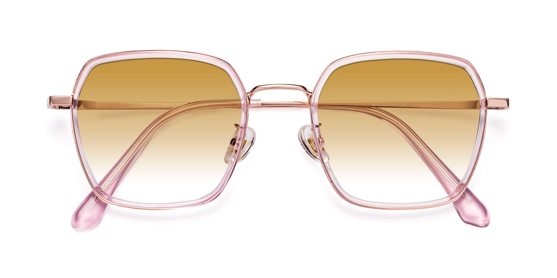 Folded Front of Kelly in Pink-Rose Gold with Champagne Gradient Lenses