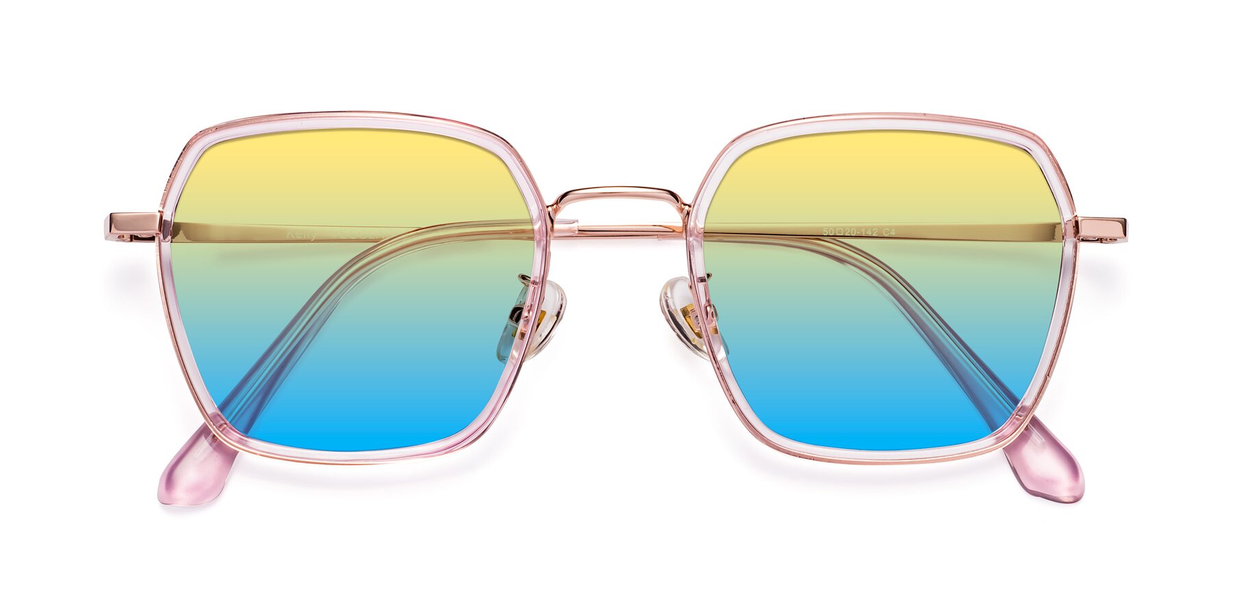 Folded Front of Kelly in Pink-Rose Gold with Yellow / Blue Gradient Lenses
