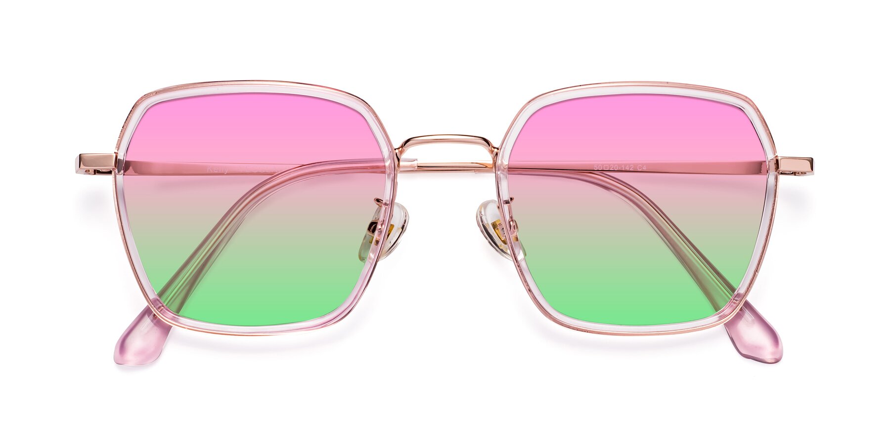 Folded Front of Kelly in Pink-Rose Gold with Pink / Green Gradient Lenses