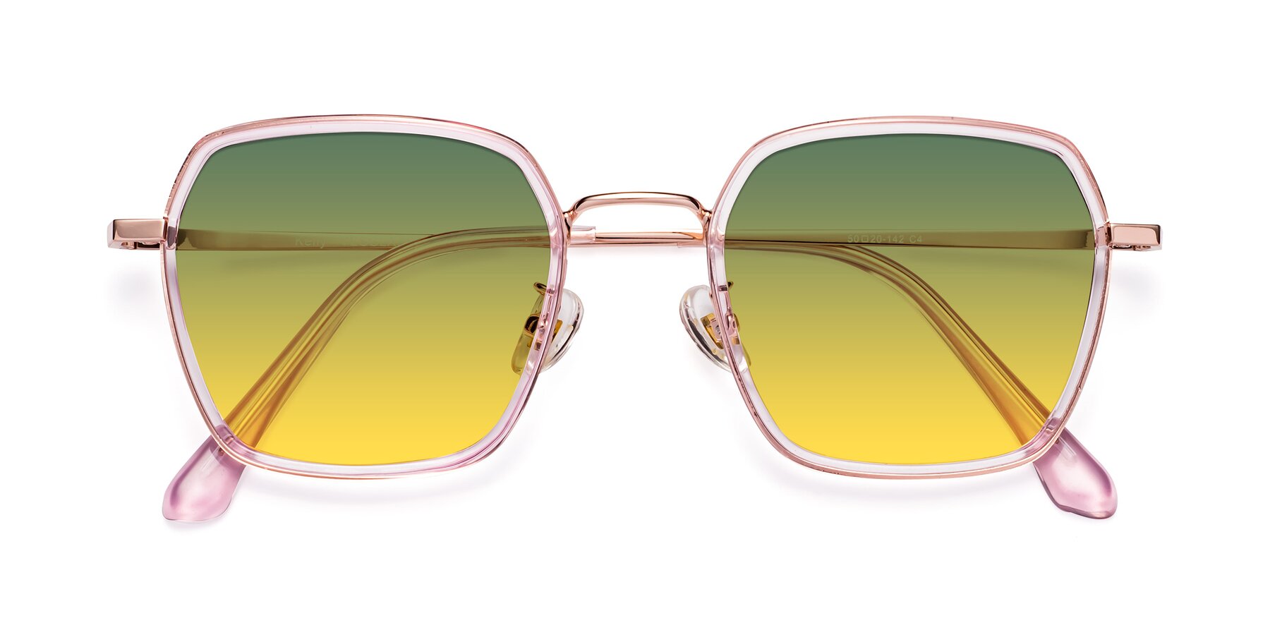 Folded Front of Kelly in Pink-Rose Gold with Green / Yellow Gradient Lenses