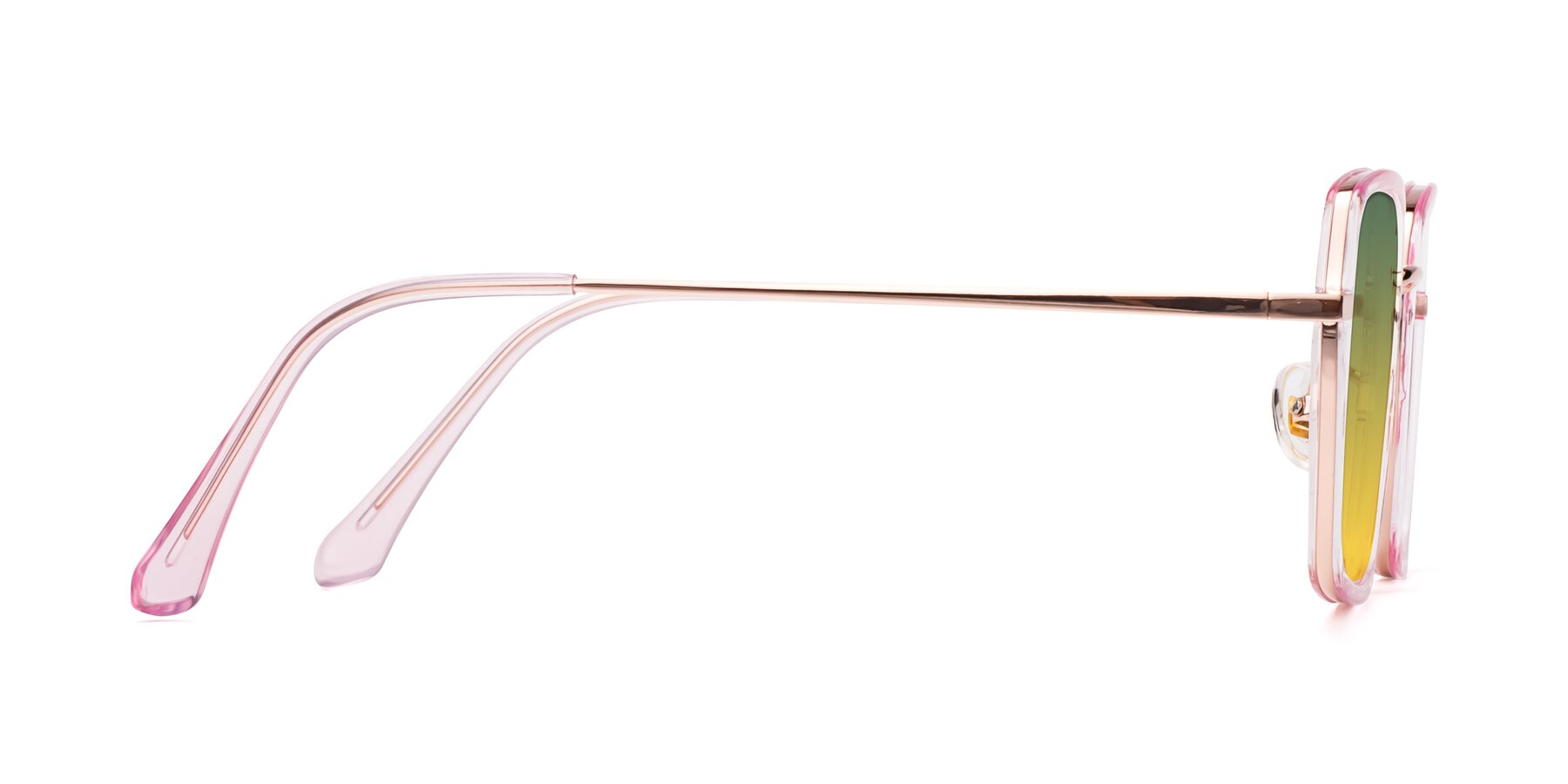 Side of Kelly in Pink-Rose Gold with Green / Yellow Gradient Lenses