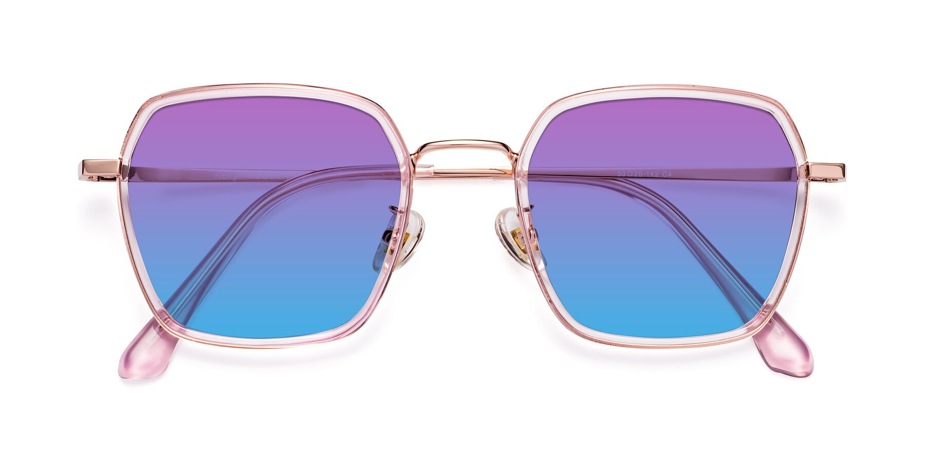 Folded Front of Kelly in Pink-Rose Gold with Purple / Blue Gradient Lenses