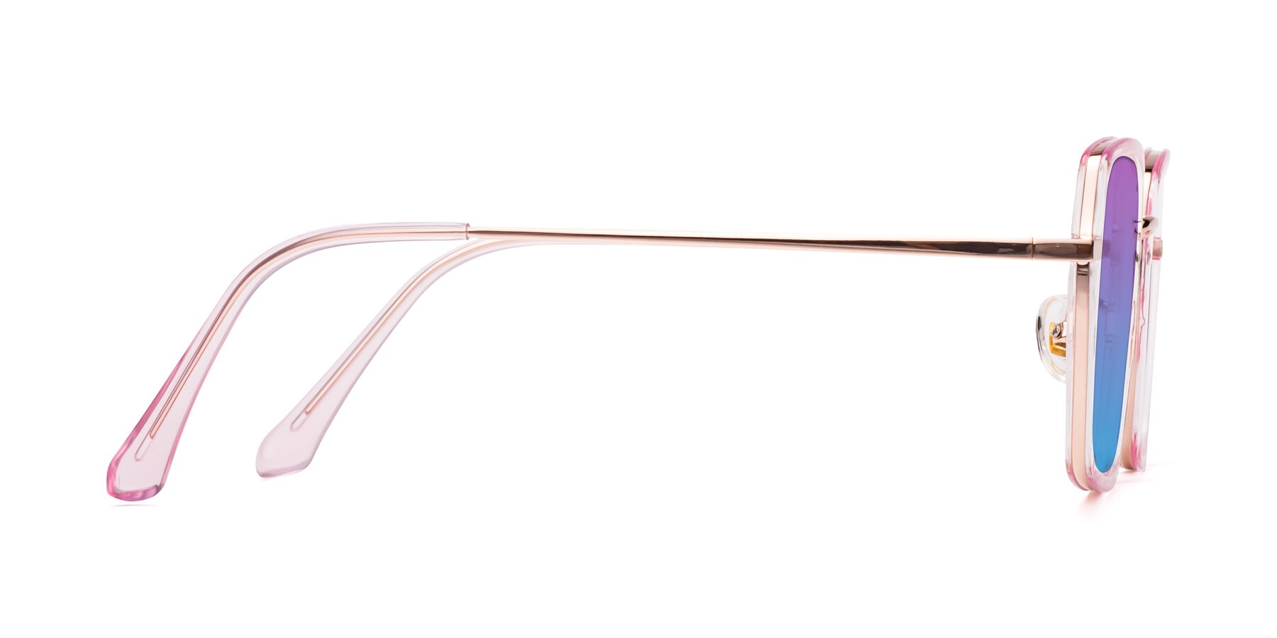 Side of Kelly in Pink-Rose Gold with Purple / Blue Gradient Lenses
