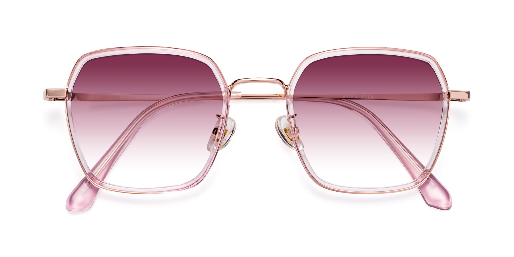 Folded Front of Kelly in Pink-Rose Gold with Wine Gradient Lenses