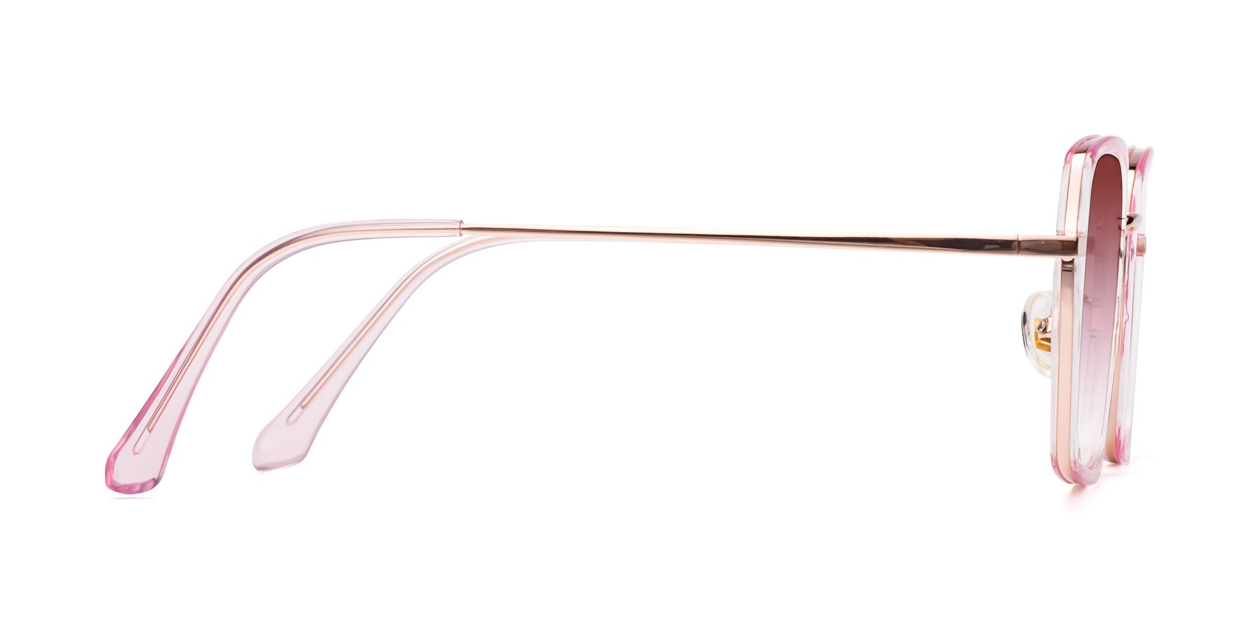 Side of Kelly in Pink-Rose Gold with Garnet Gradient Lenses