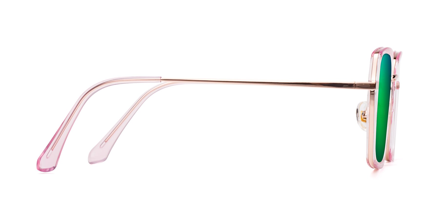 Side of Kelly in Pink-Rose Gold with Green Mirrored Lenses