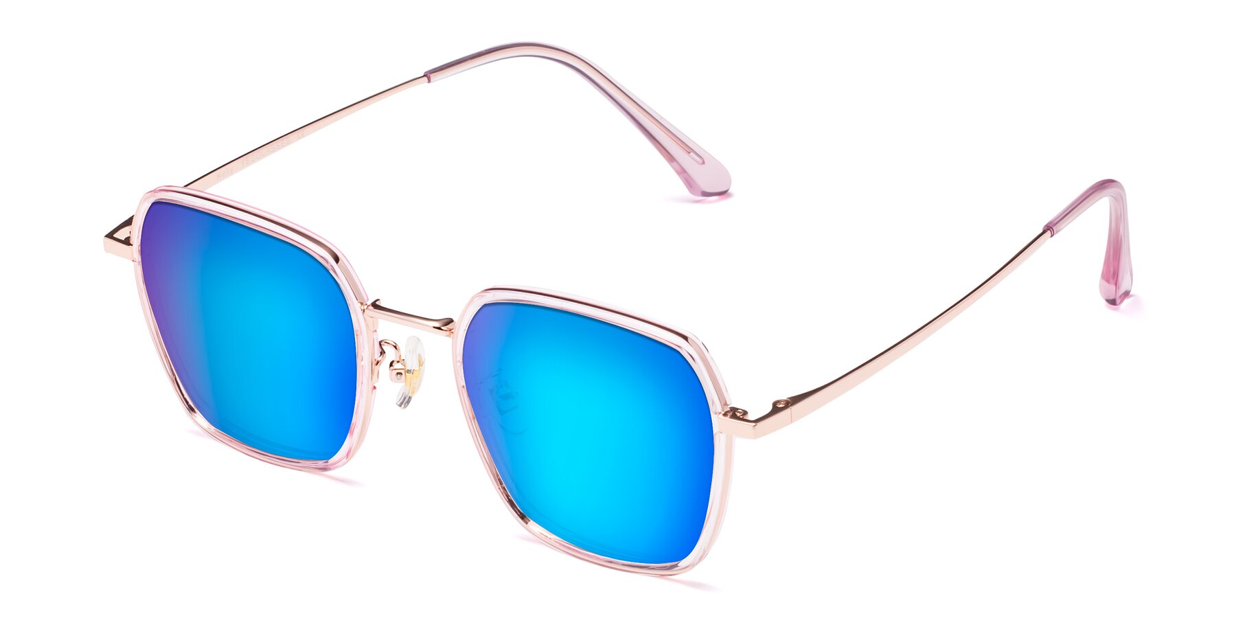 Angle of Kelly in Pink-Rose Gold with Blue Mirrored Lenses