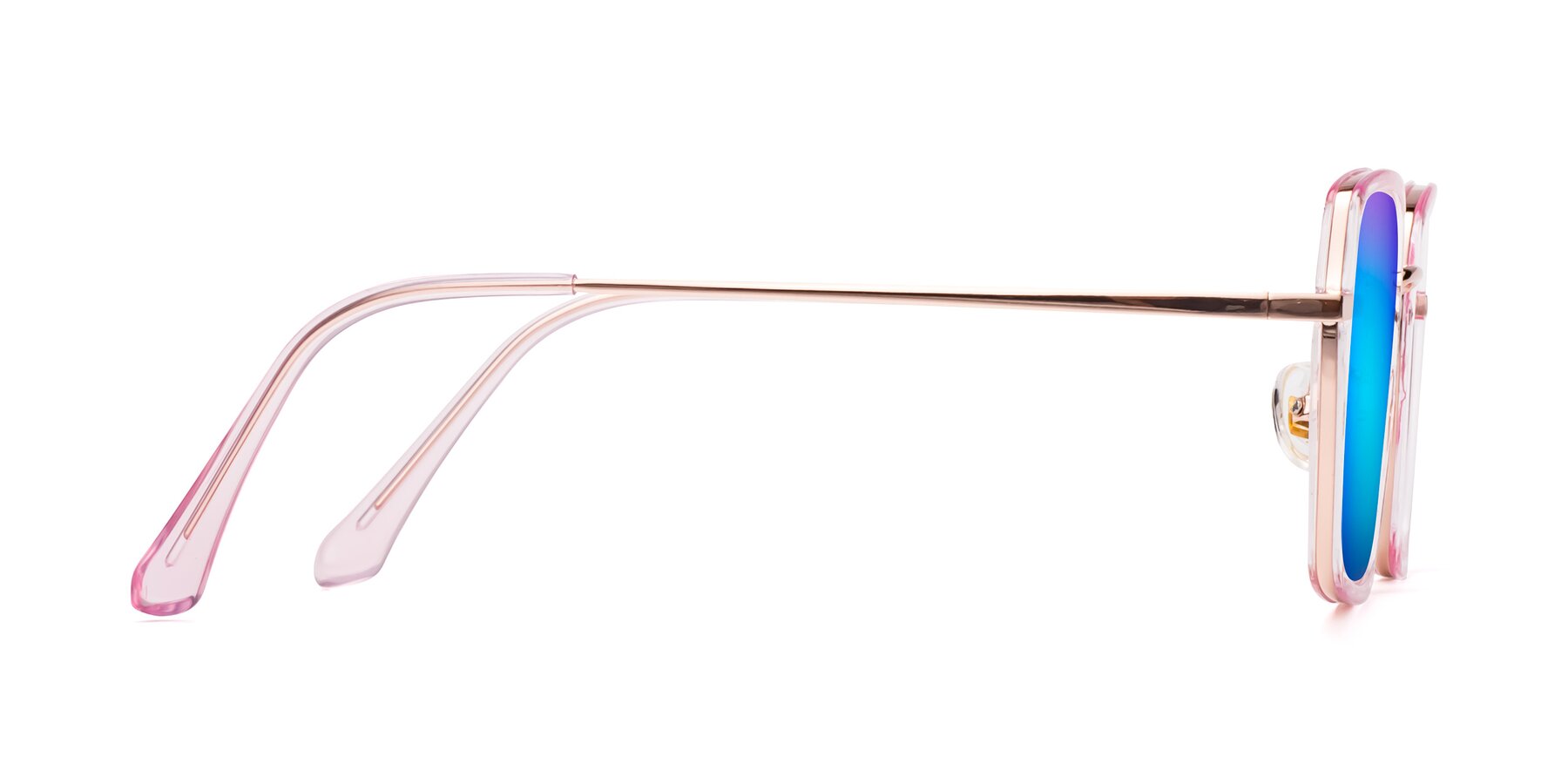 Side of Kelly in Pink-Rose Gold with Blue Mirrored Lenses