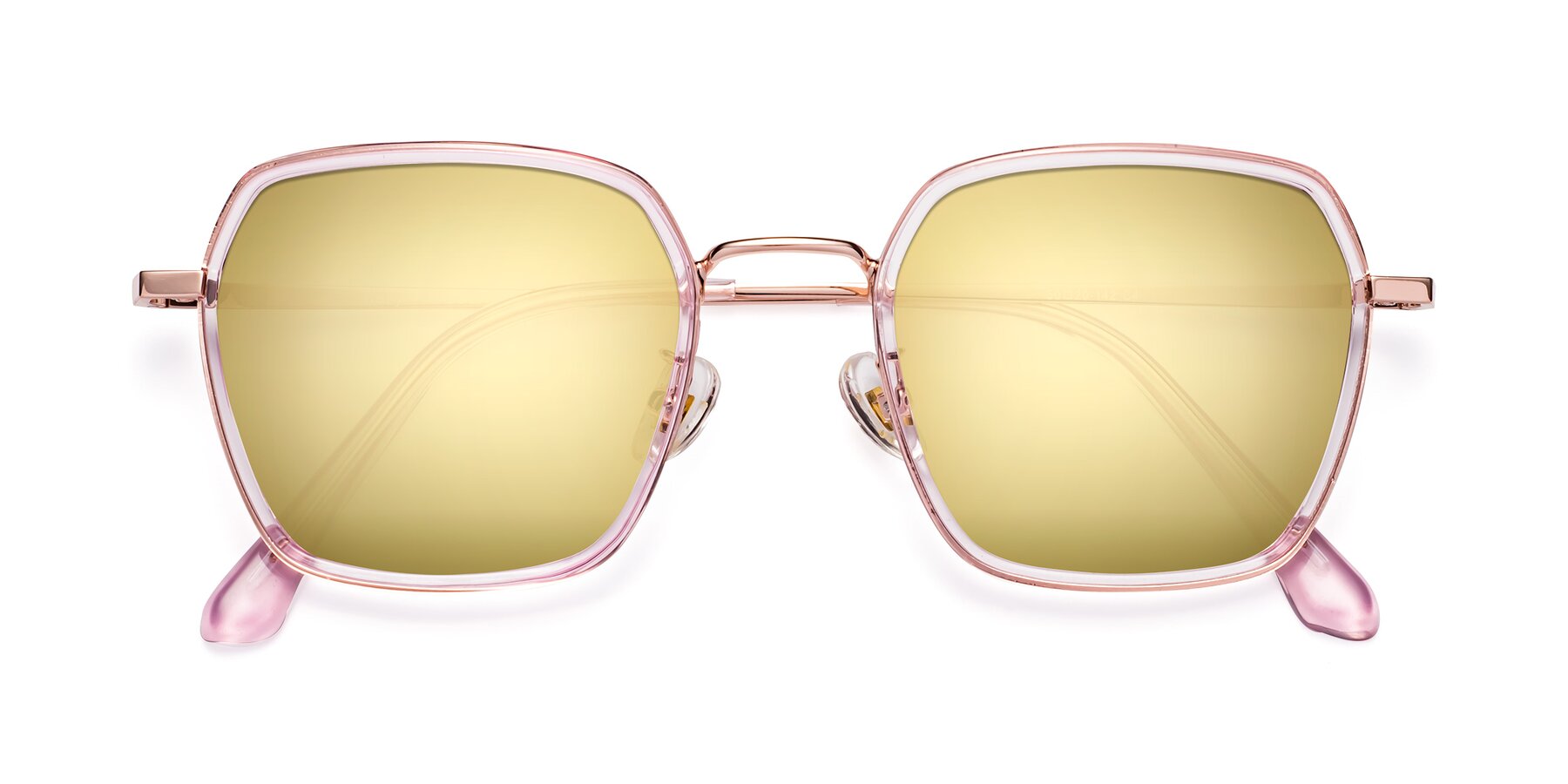 Folded Front of Kelly in Pink-Rose Gold with Gold Mirrored Lenses