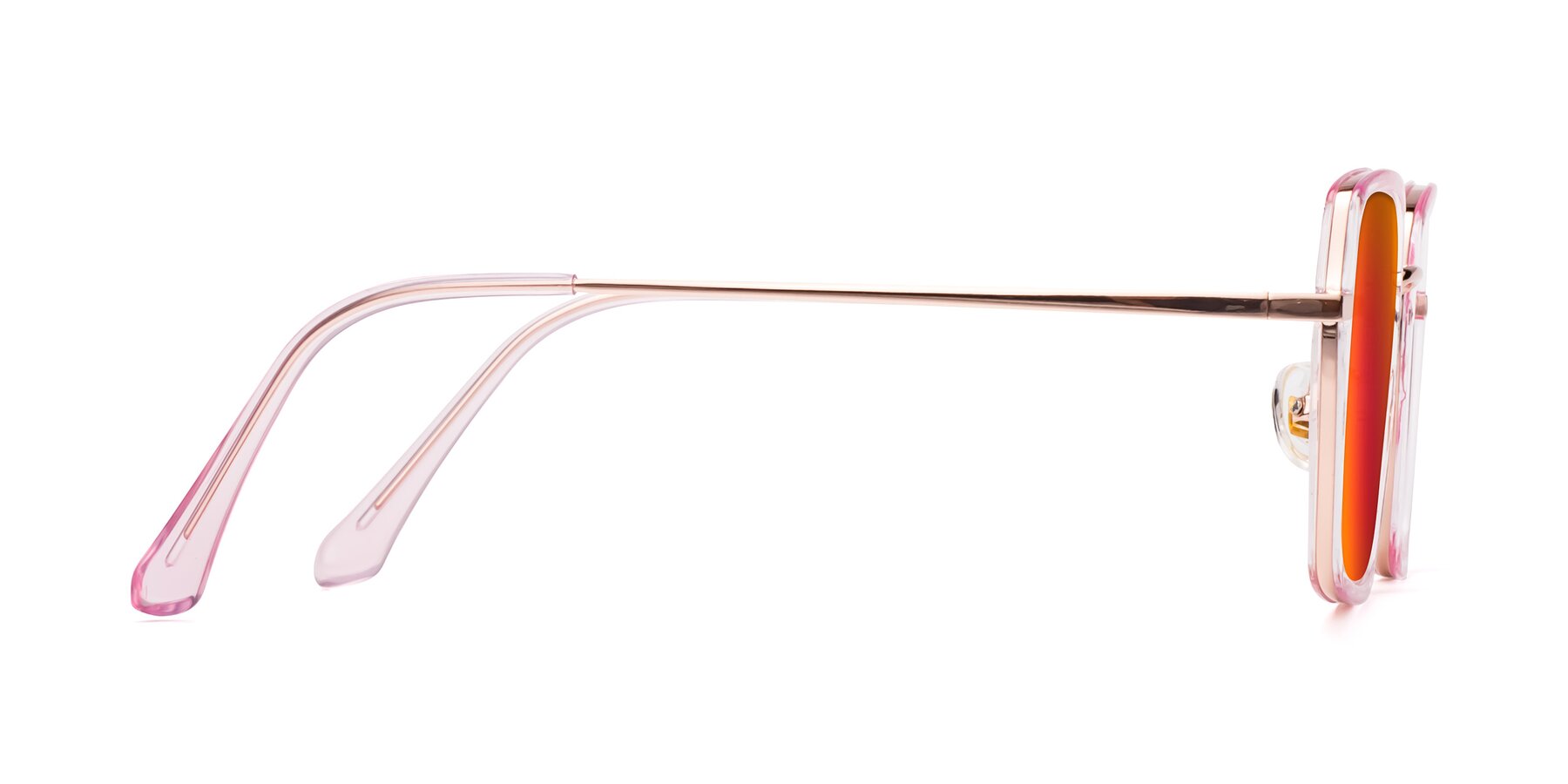 Side of Kelly in Pink-Rose Gold with Red Gold Mirrored Lenses