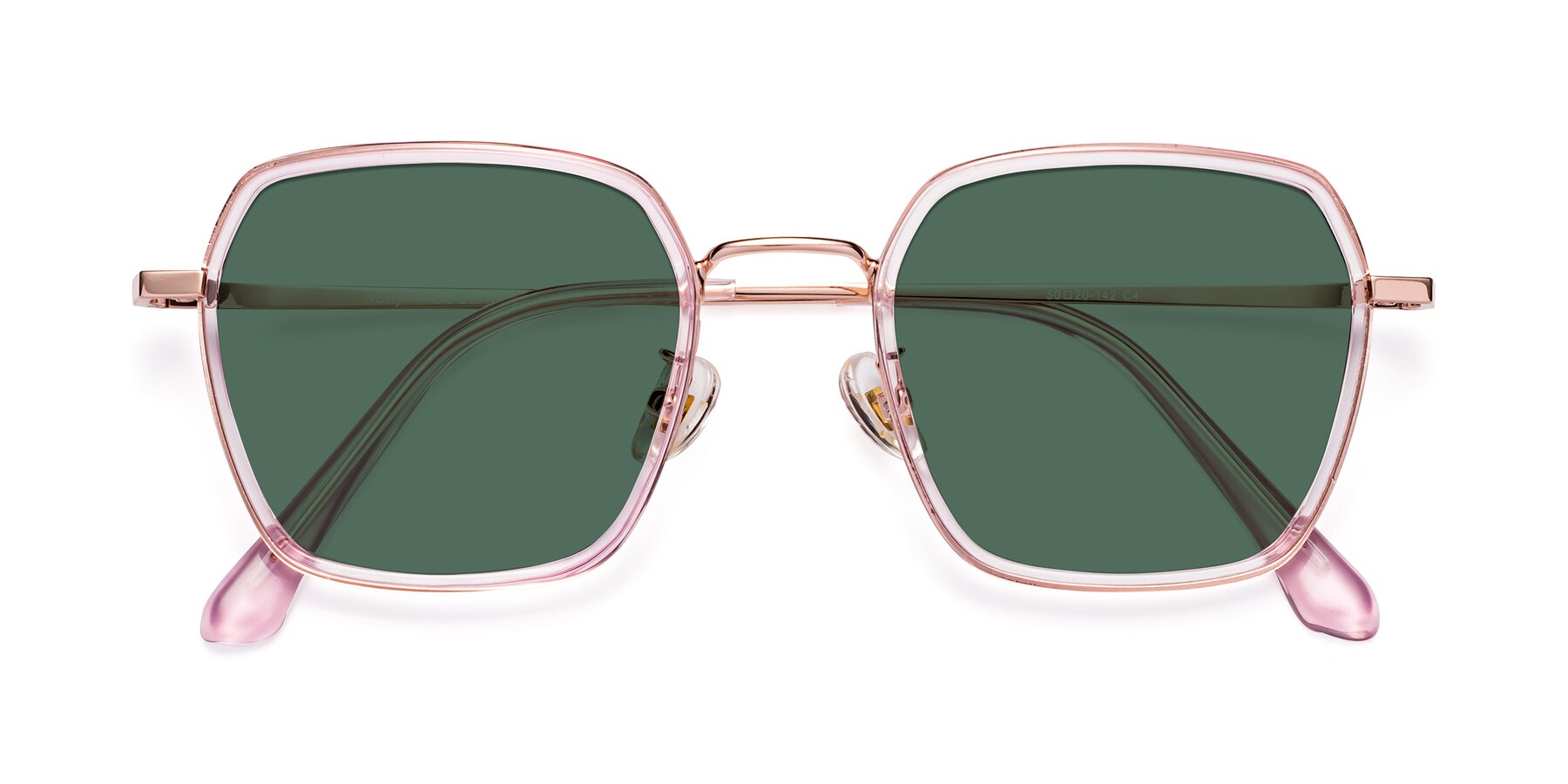 Folded Front of Kelly in Pink-Rose Gold with Green Polarized Lenses