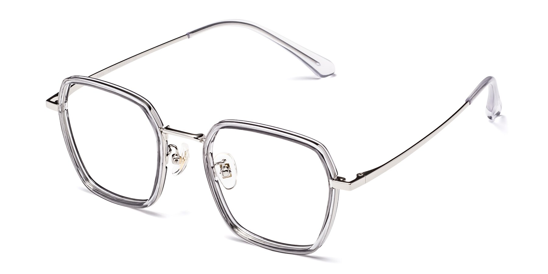 Angle of Kelly in Light Gray-Silver with Clear Eyeglass Lenses