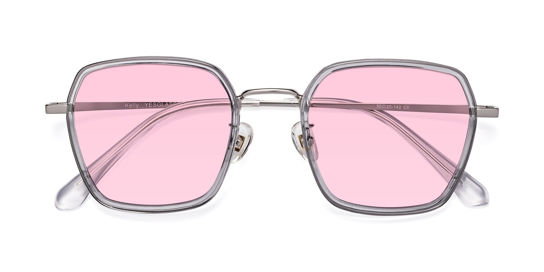 Folded Front of Kelly in Light Gray-Silver with Light Pink Tinted Lenses
